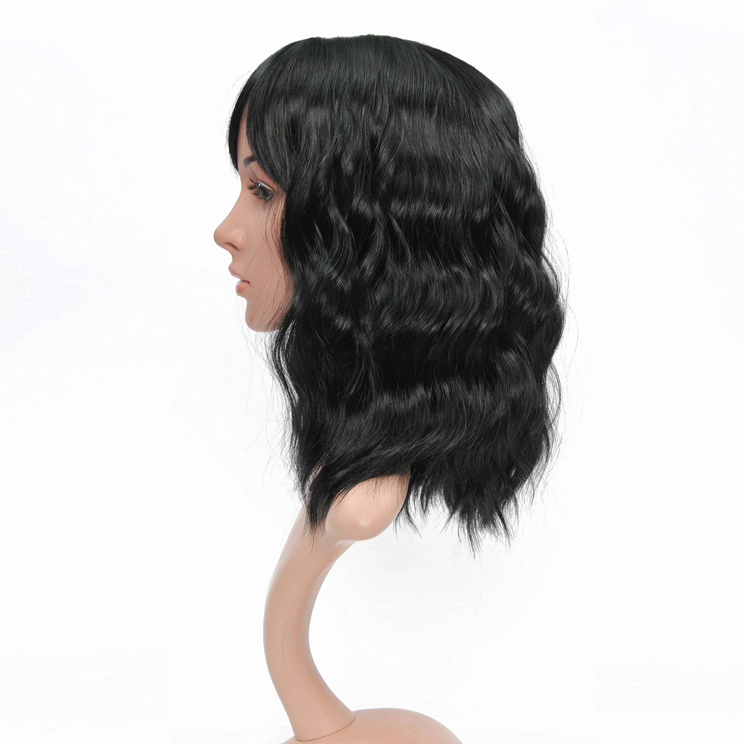 Vckovcko Short Wavy Curly Bob Wig With Air Bangs Natural Curly Wavy Short Bob Wigs Womens Shoulder Length Wigs Synthetic Cosplay