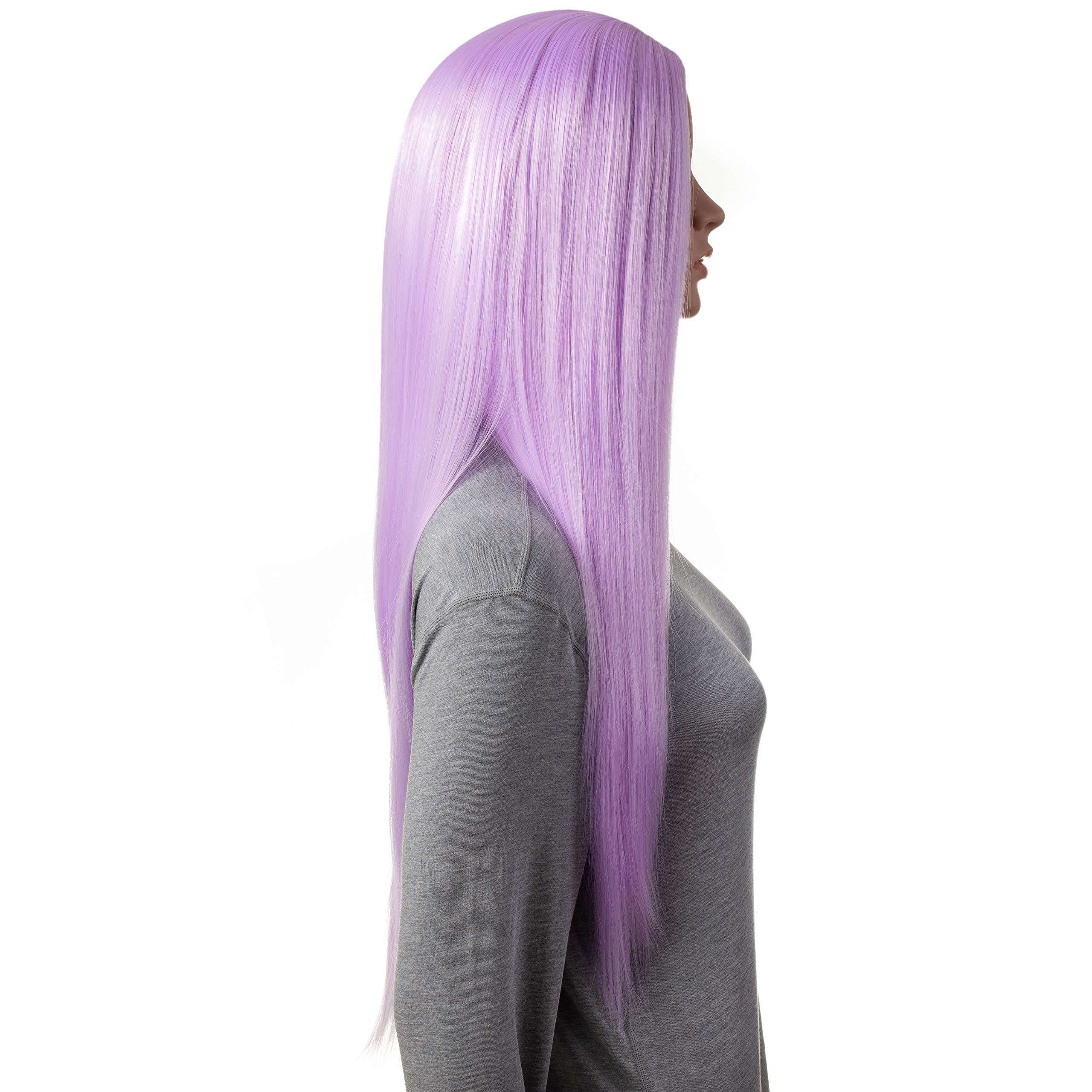 Onedor 30 Inches Long Straight Light Purple Synthetic Hair Women Full Head Cosplay Wig with Wig Cap (TF2403A - Light Purple)
