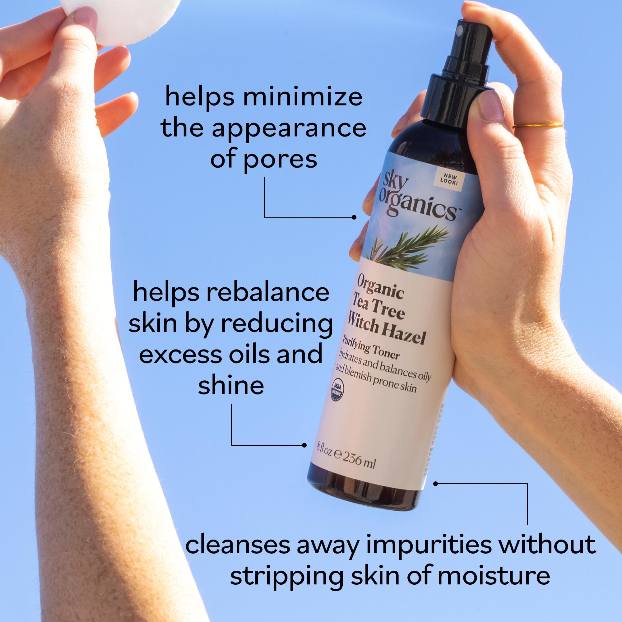 Sky Organics Organic Tea Tree & Witch Hazel Facial Toner, 8 fl oz - Purifying, Hydrating for Blemish-Prone Skin, Minimizes Pores