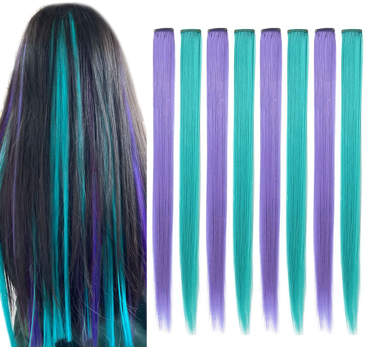 Sararhy Colored Hair Extensions Clip In 21 Inch Straight Synthetic Hair Accessories Party Highlights Colorful Hairpieces For Kid