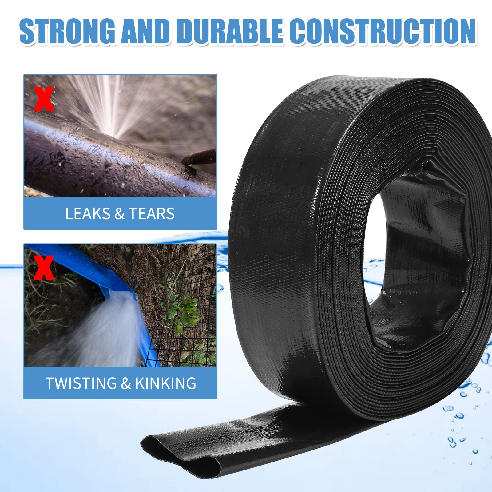 2 In X 50 Ft Pool Backwash Hose, Heavy Duty Black Pvc Reinforced Hose Connect Pvc Pipe  Pump For Water Discharge, Weather And Bl