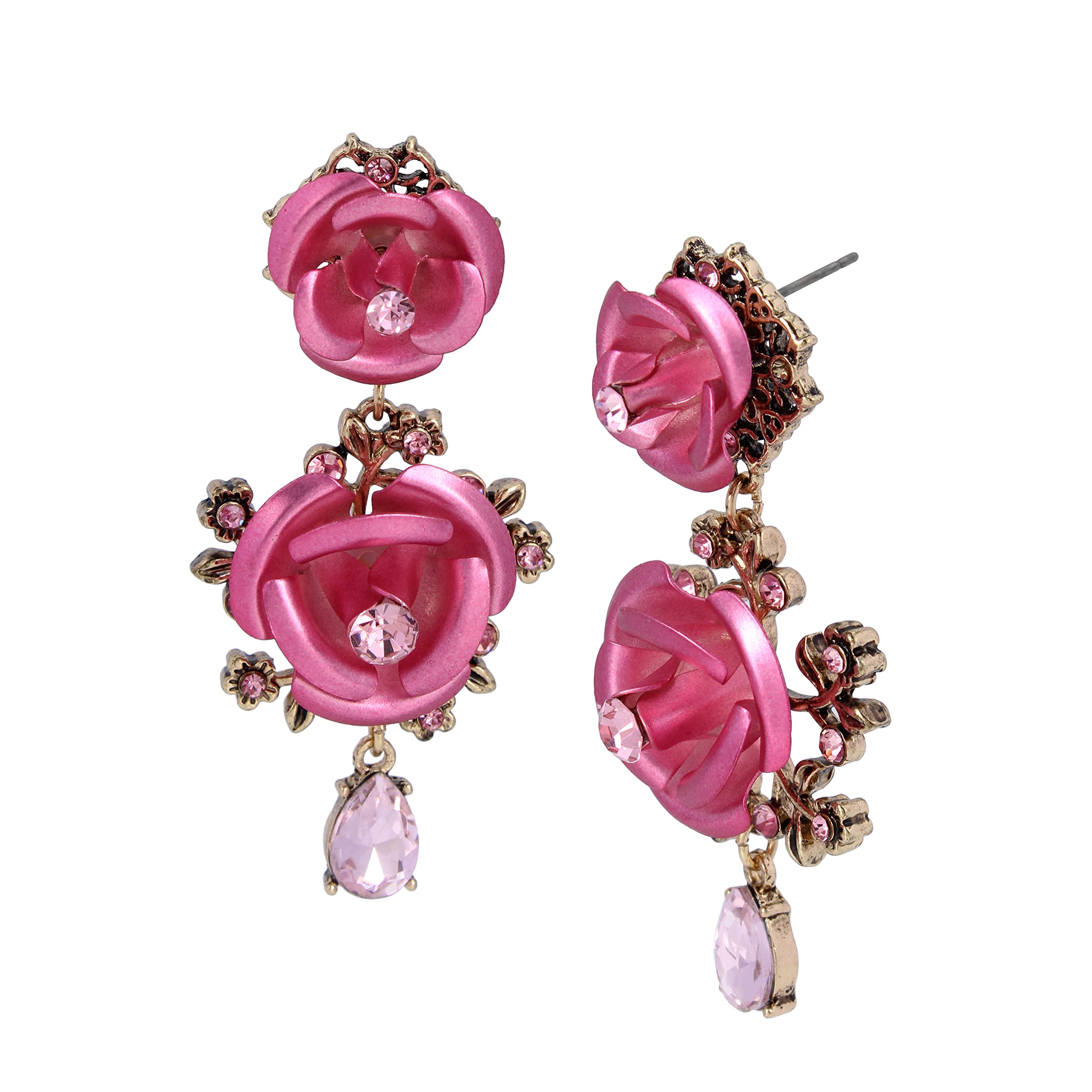 Betsey Johnson Rose Double Drop Earrings Light Pink One Size