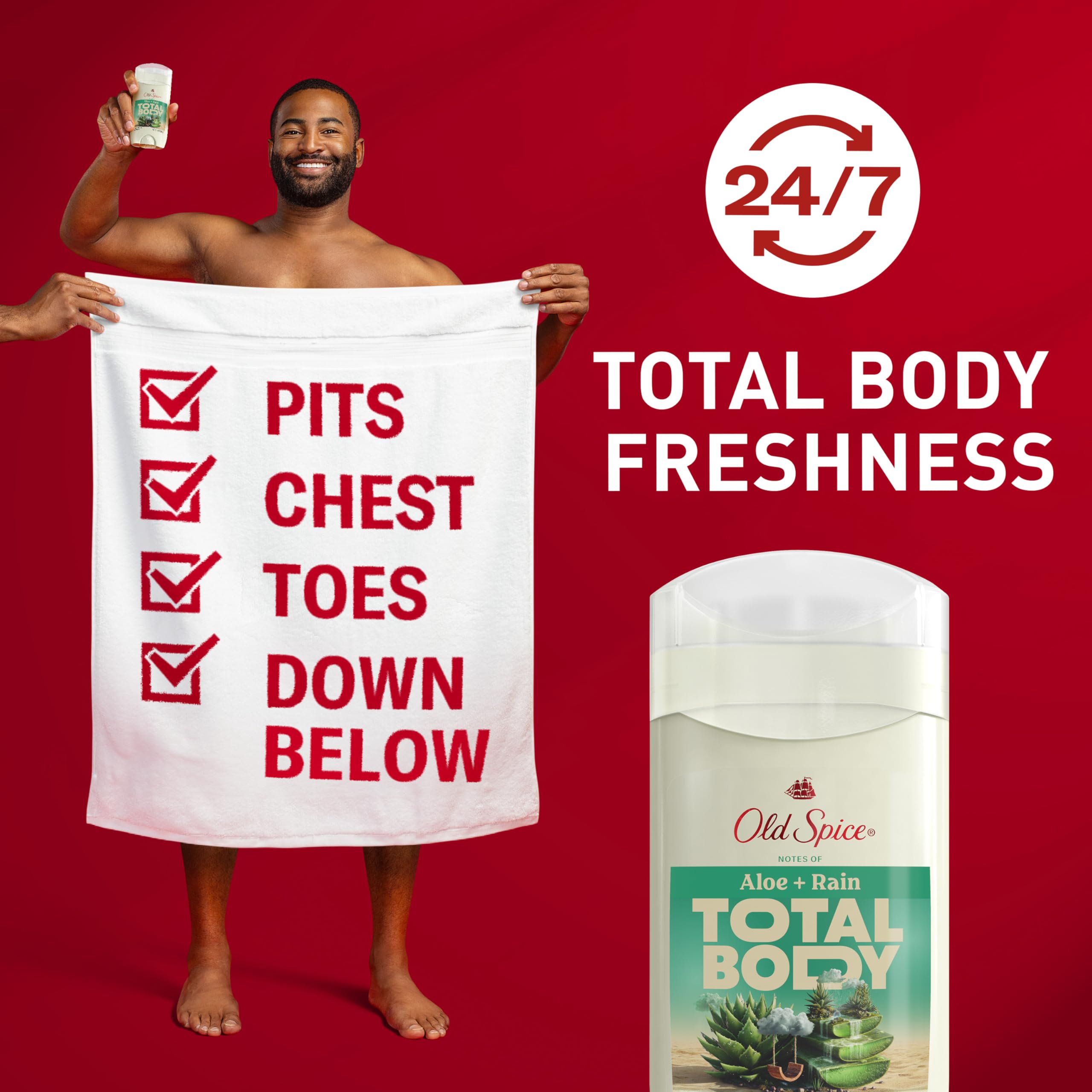 Old Spice Whole Body Deodorant Stick for Men, Aluminum Free, Aloe + Rain Scent, 24/7 Odor Protection, 24/7 Lasting Freshness, De
