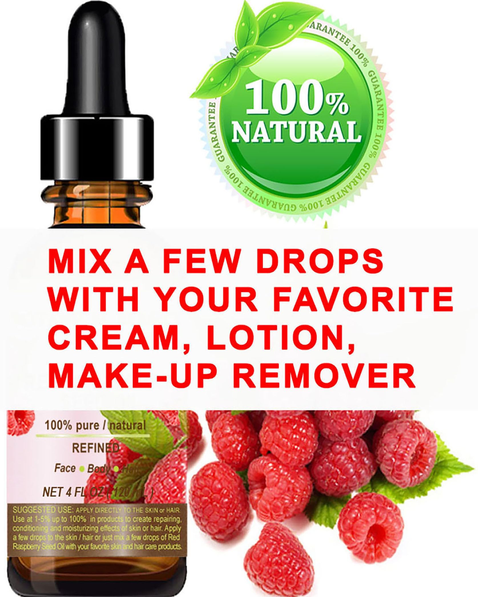 Red Raspberry Seed Oil. 100% Pure/Natural/Undiluted/Refined Cold Pressed Carrier Oil. 0.5 Fl.Oz.-15 Ml. For Skin, Hair, Lip And