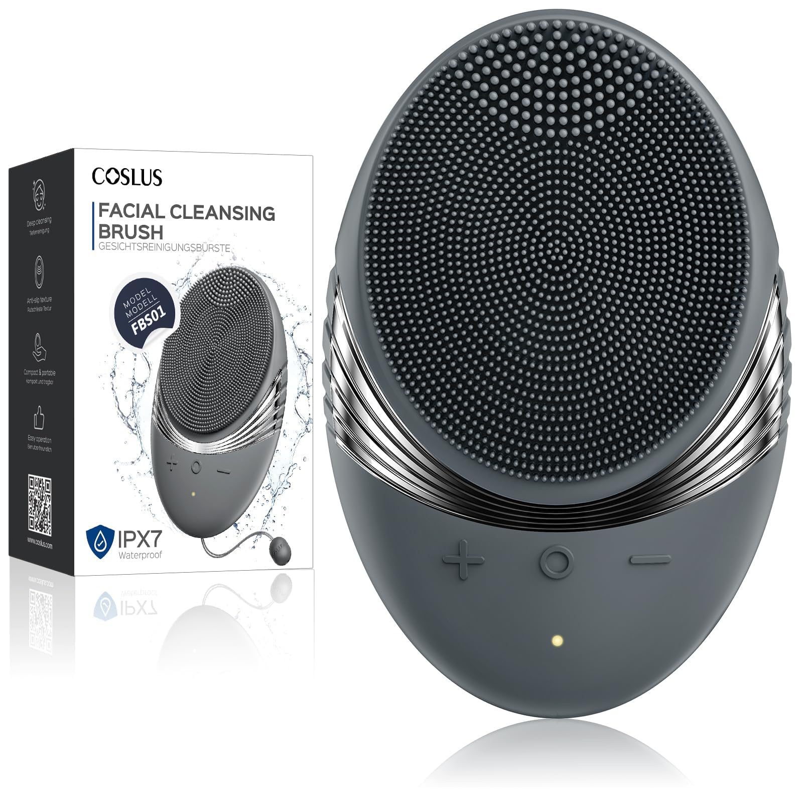 Coslus Facial Cleansing Brush Face Scrubber : Portable Silicone Waterproof Rechargeable Face Wash Brush, 5 Cleansing Modes, Elec