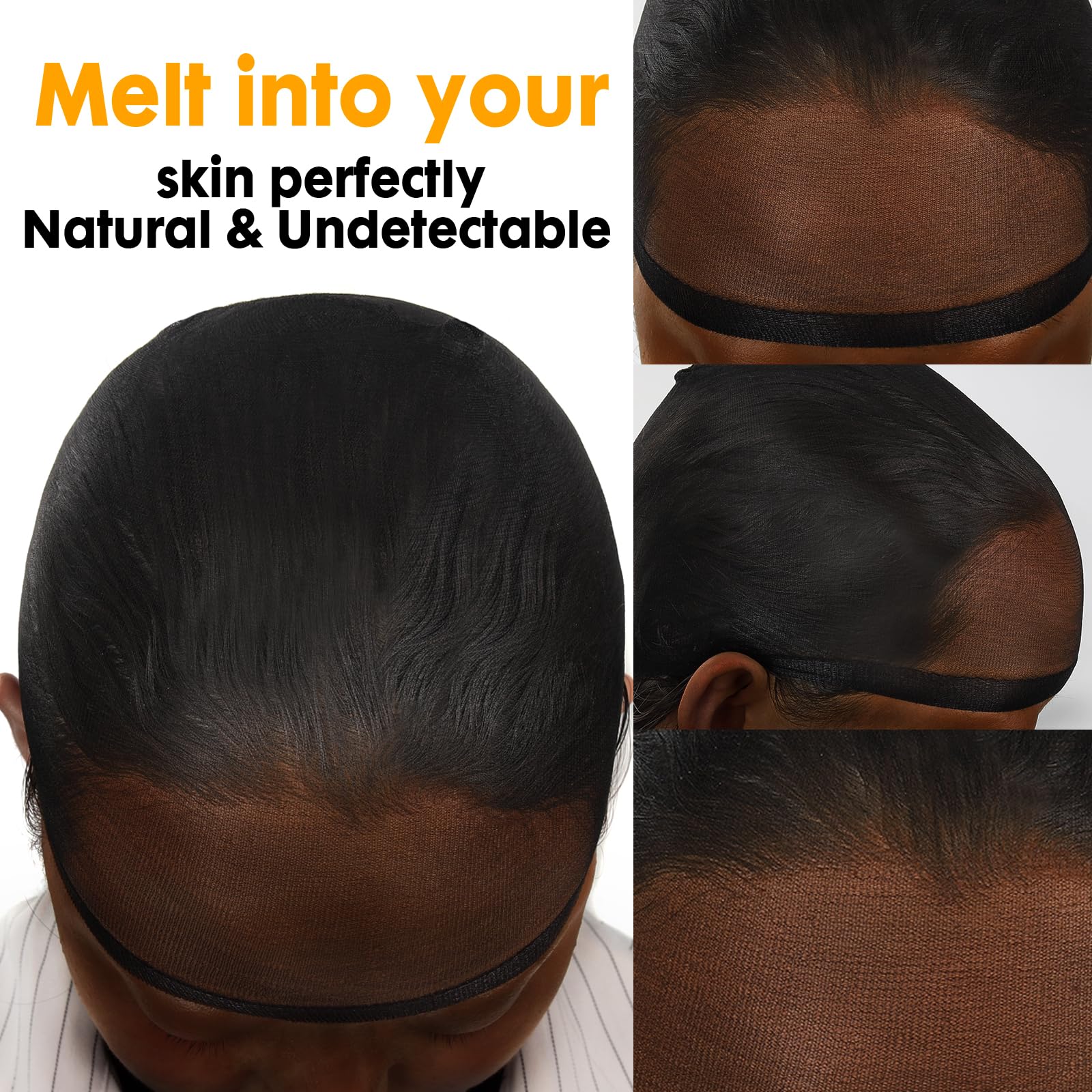 Beeos Black Skinlike Hd Wig Cap, 4 Pieces Invisible And Sheer Breathable Ultra-Thin Stretchy Stocking Caps For Lace Front Wigs,
