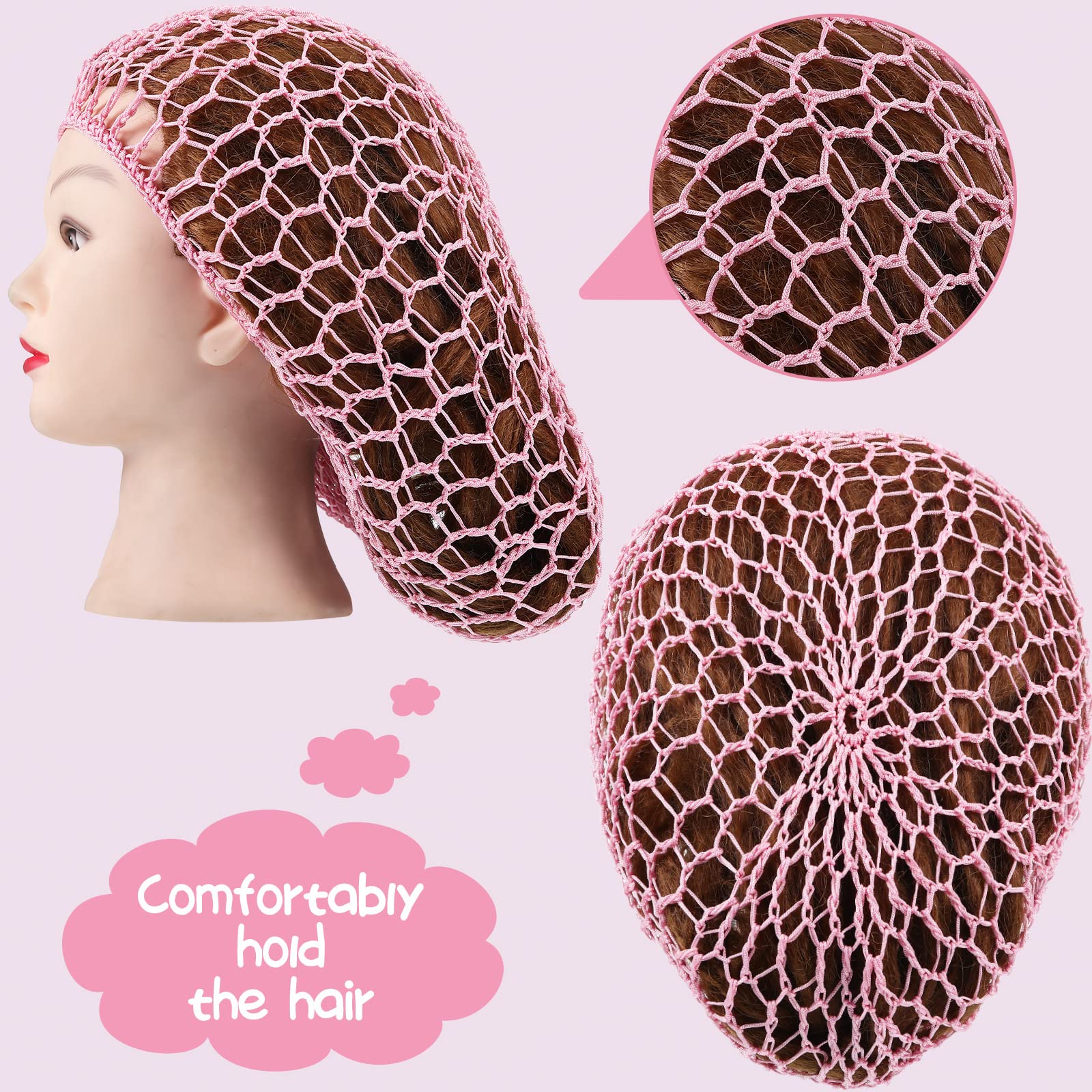 Waydress 2 Pieces Mesh Hair Net Rayon Knit Snood Women Crocheted Sleep Cap (Blue, Pink)