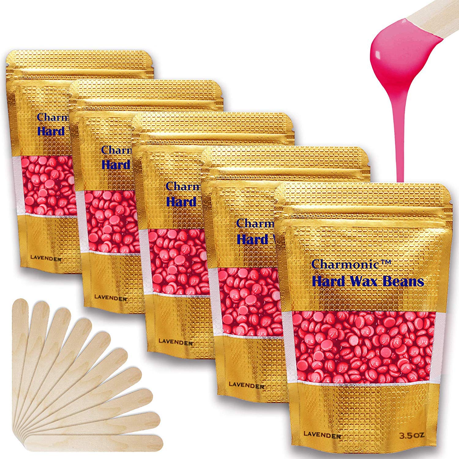 Charmonic Depilatory Wax, 17.5 Oz Hard Body Wax Beans for Women Men, Hair Removal European Beads 500g/1.1 lb (rose)