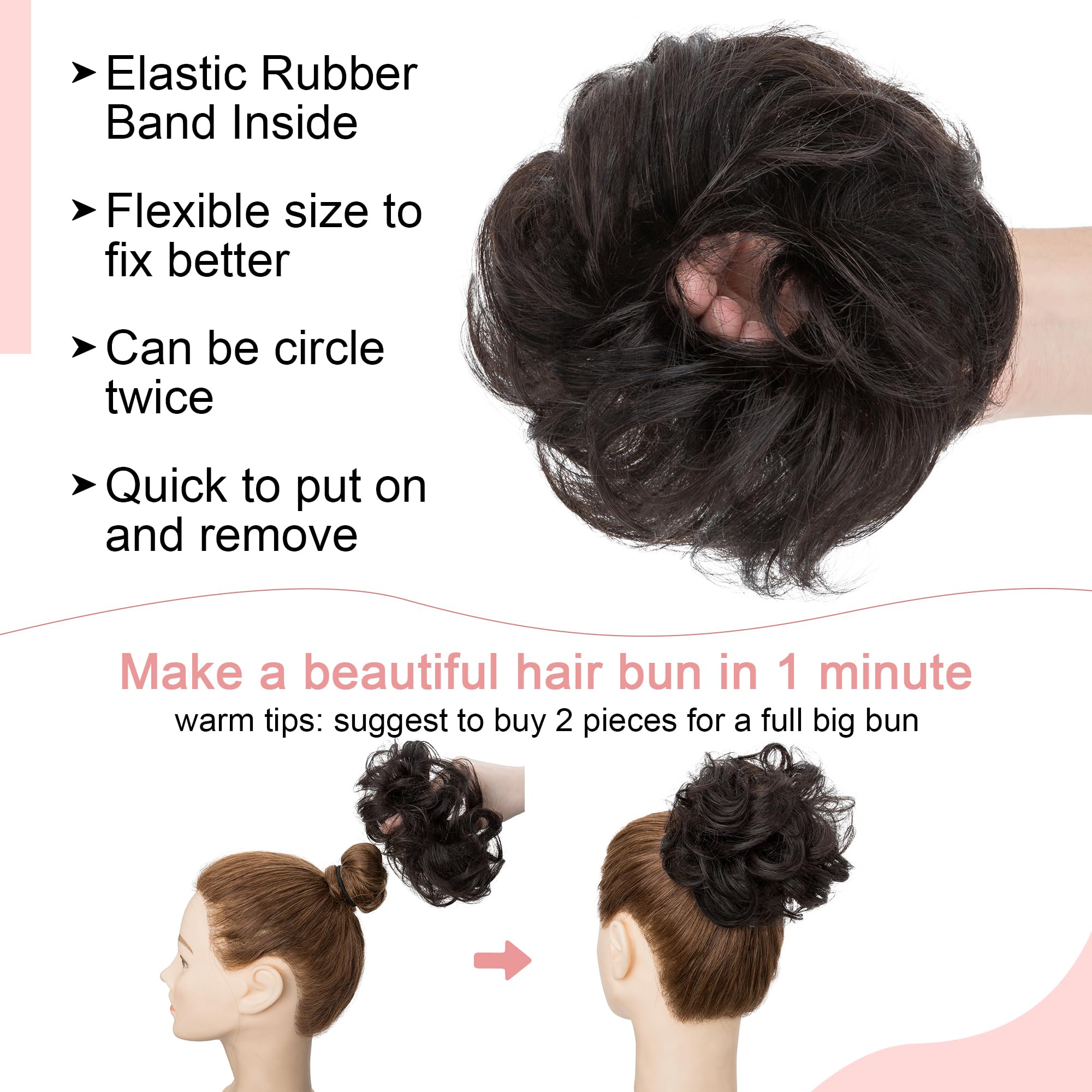 SEGO Human Hair Messy Bun Hair Piece Scrunchies Real Human Hair Wavy Curly Tousled Updo Hairpieces Donut Chignon Ponytail Extens