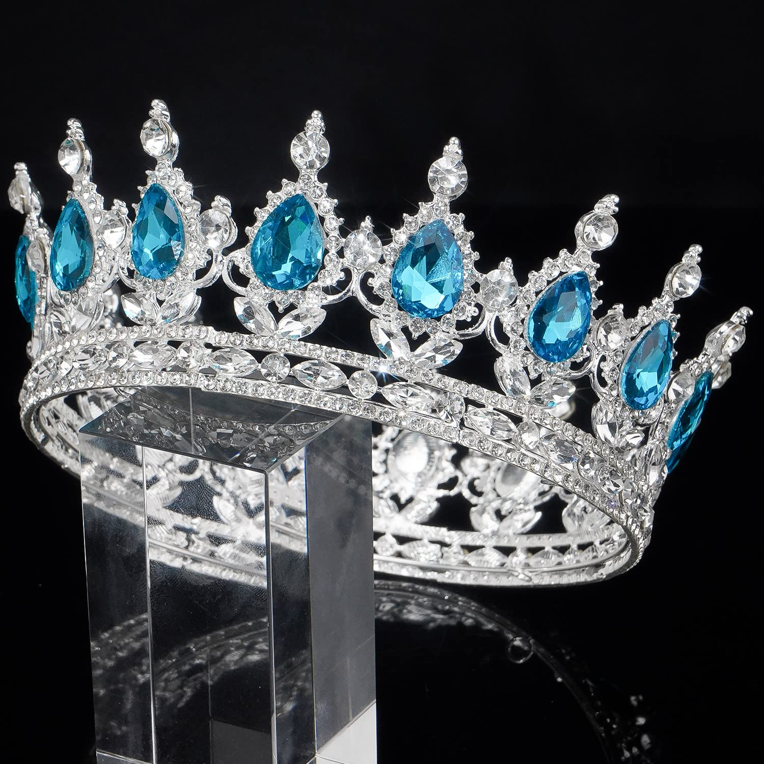 COCIDE Silver Crown for Women Lake Blue Crystal Wedding Tiara and Crowns for Girls Rhinestones Queen Headband Princess Hair Acce