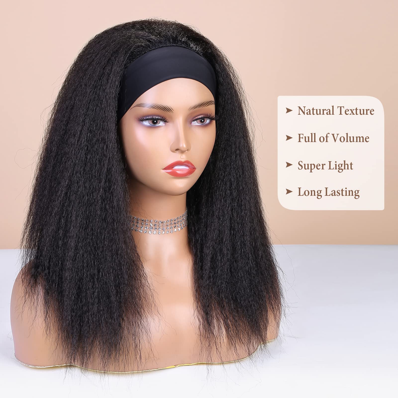 Wignee 18 Inches Kinky Straight Headband Wig For Women Yaki Straight Wigs With Black Headband Kinky Afro Wigs For Black Women (1