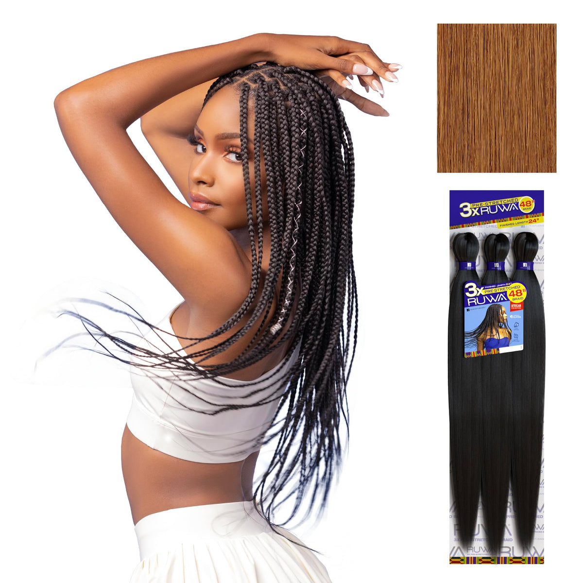 Sensationnel Ruwa Prestretched Braiding Hair - 3X 48 Inch Water Repellent Kanekalon Fast Dry Synthetic Sports Itch Free (2 Pack,