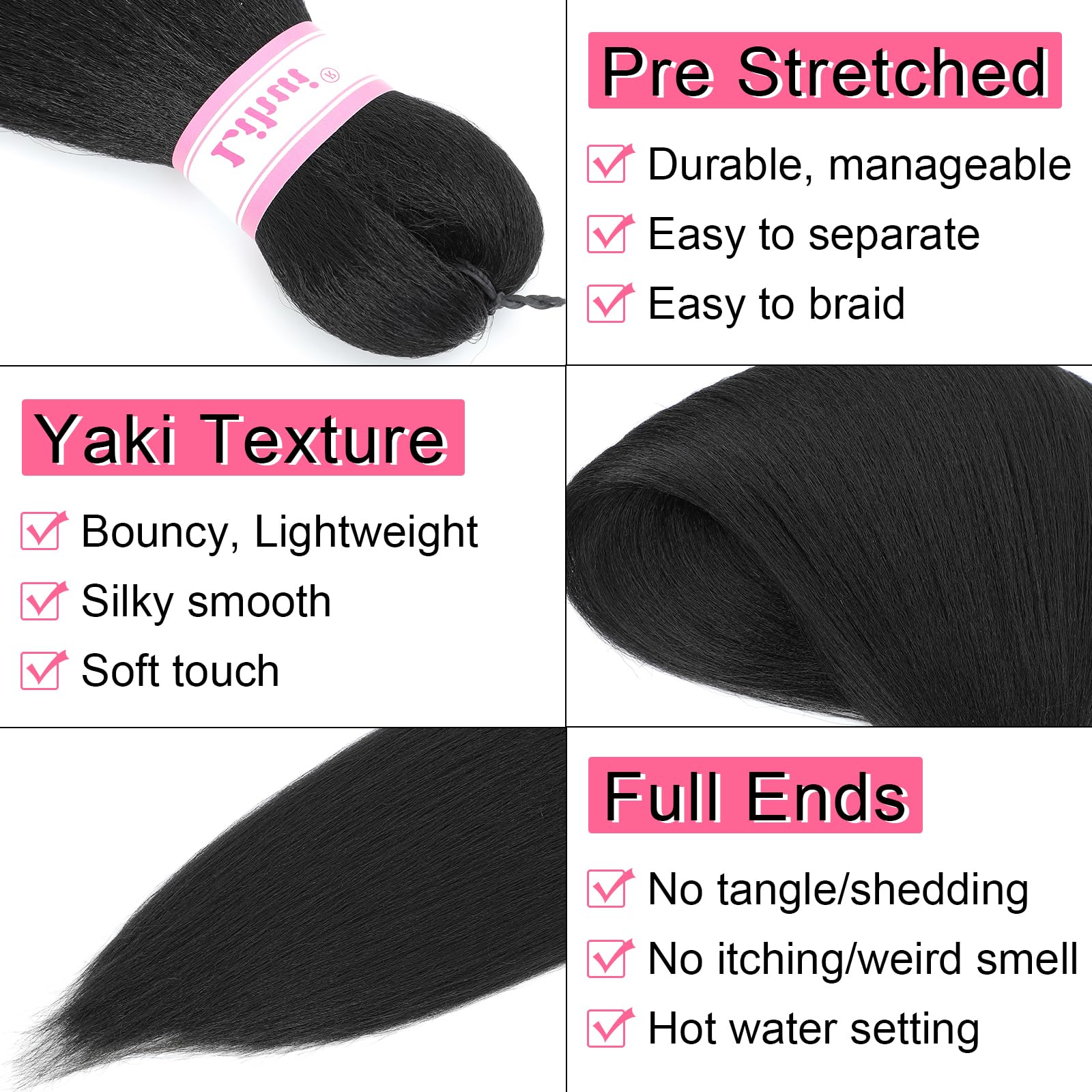 30 Inch Braiding Hair 1B Black Braiding Hair Pre Stretched Long Braid Professional Prestretched Hair For Braiding Hot Water Sett