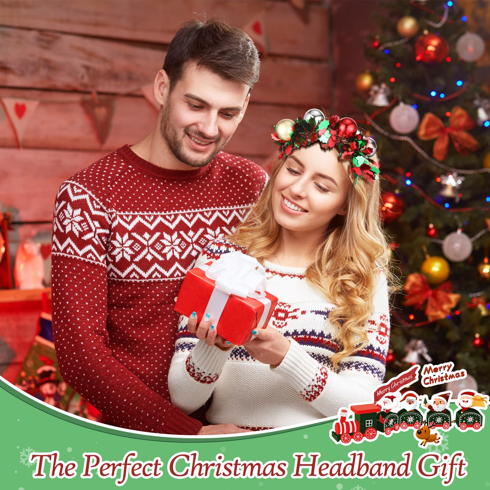Yilloog 2 Pcs Christmas Headband Christmas Ball Headbands Headdress Bulk Holiday Headbands Xmas Hair Hoop Christmas Hairband Chr
