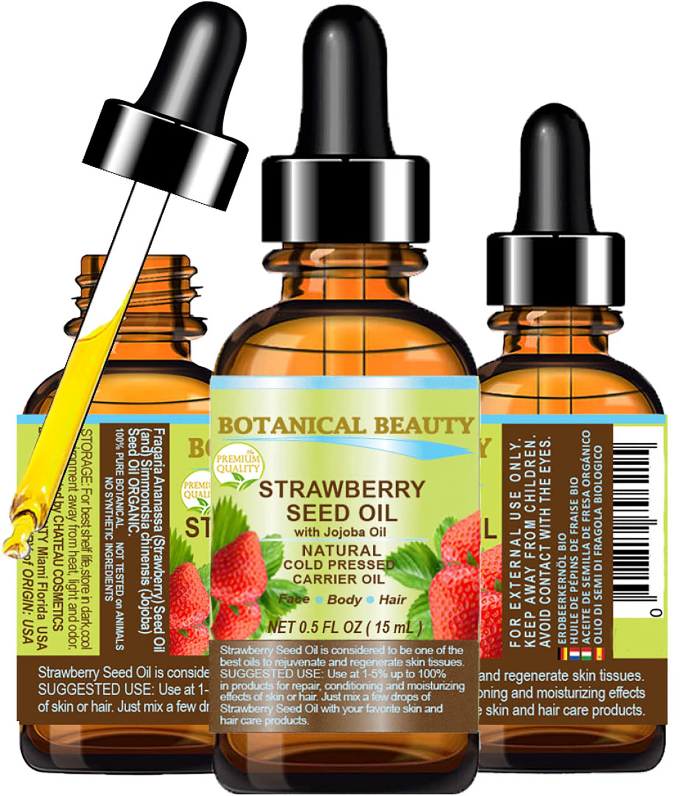 Strawberry Seed Oil 100% Pure Natural Moisturizer. Cold Pressed Carrier Oil. 0.5 Fl.Oz.- 15 Ml. For Face, Skin, Hair, Lip, Nails