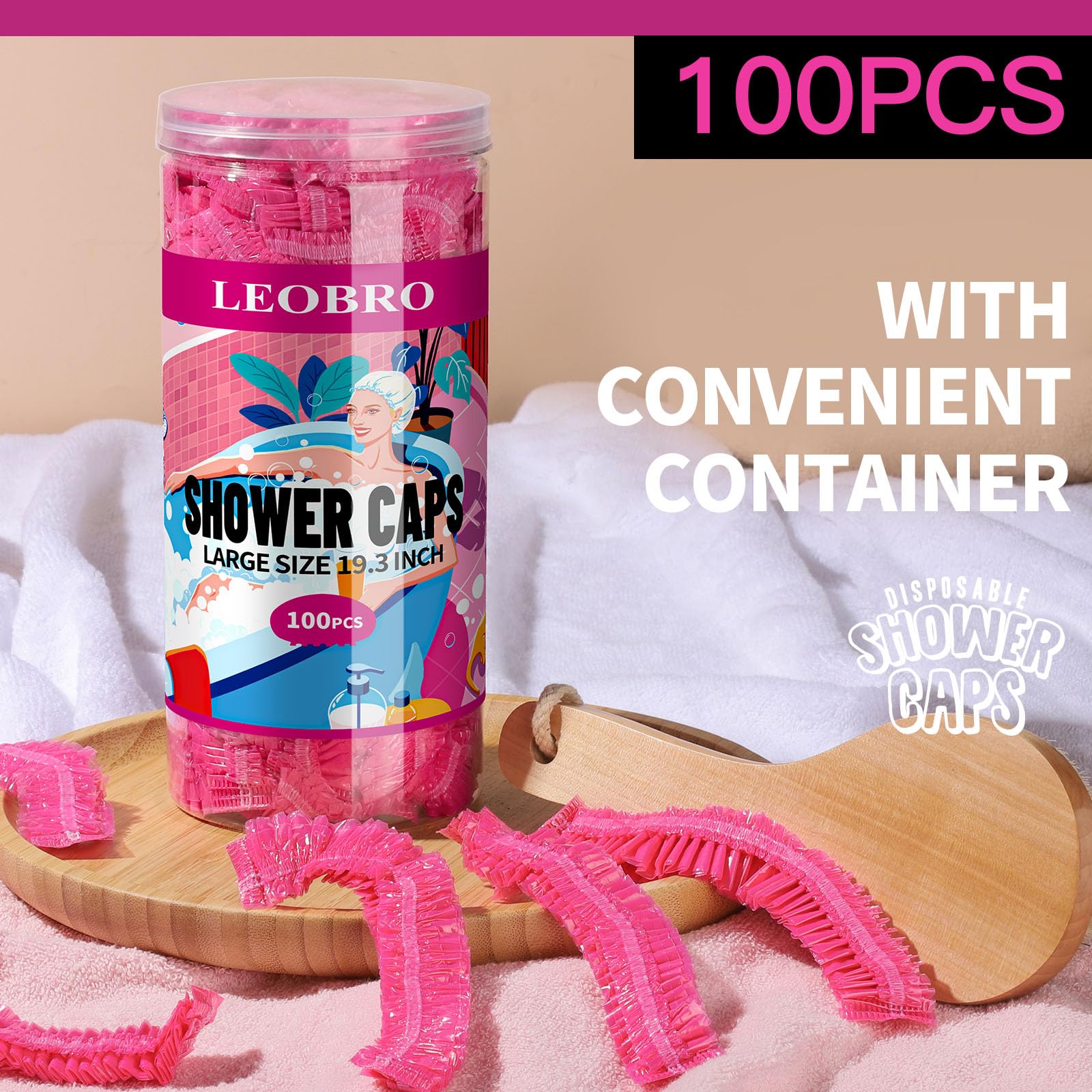 Leobro Disposable Shower Caps, 100Pcs Large Shower Caps, Shower Caps For Women Disposable, Thick Plastic Hair Caps Plastic Showe