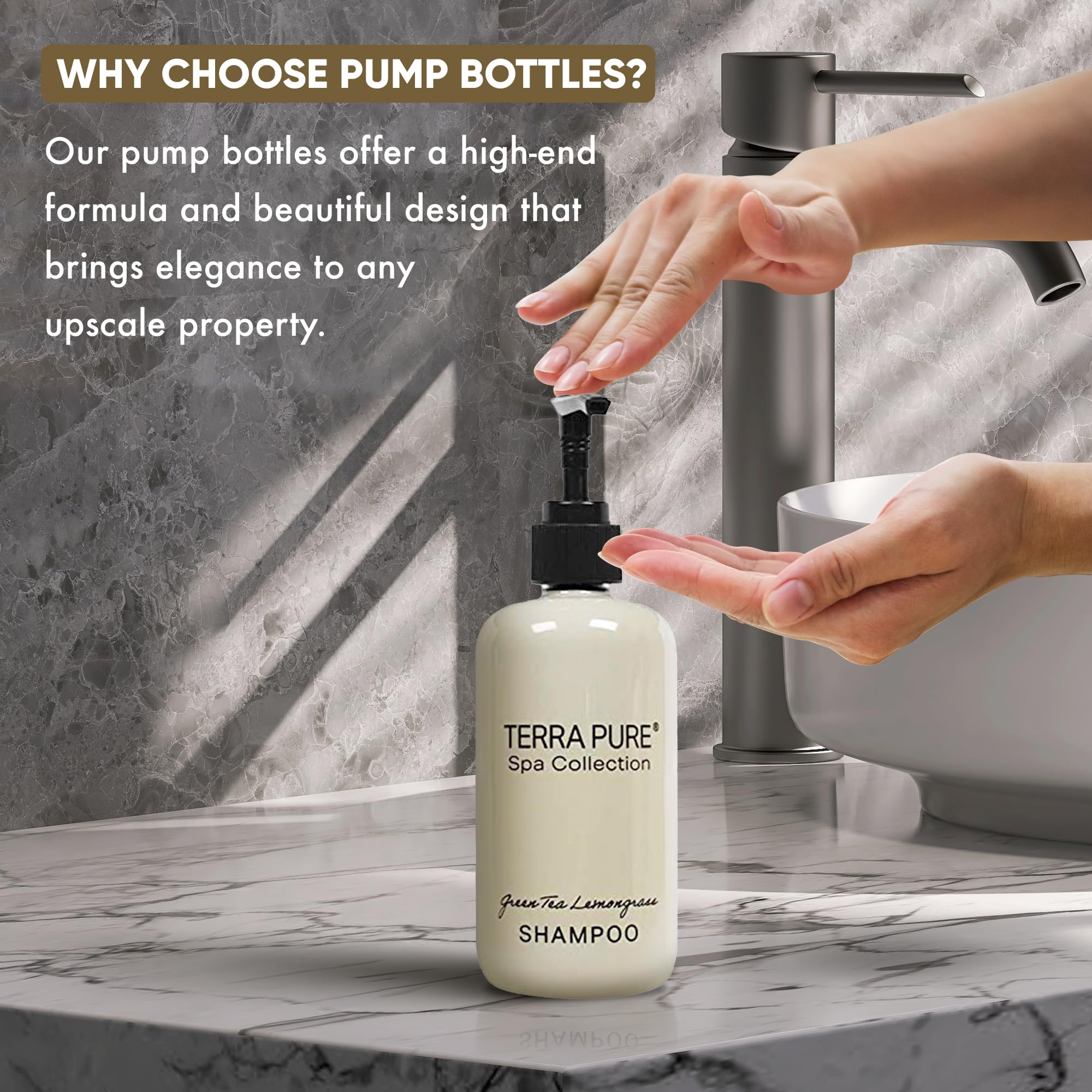 Terra Pure Shampoo Spa Collection 10.14 oz Pump Bottle - Hotel Amenities