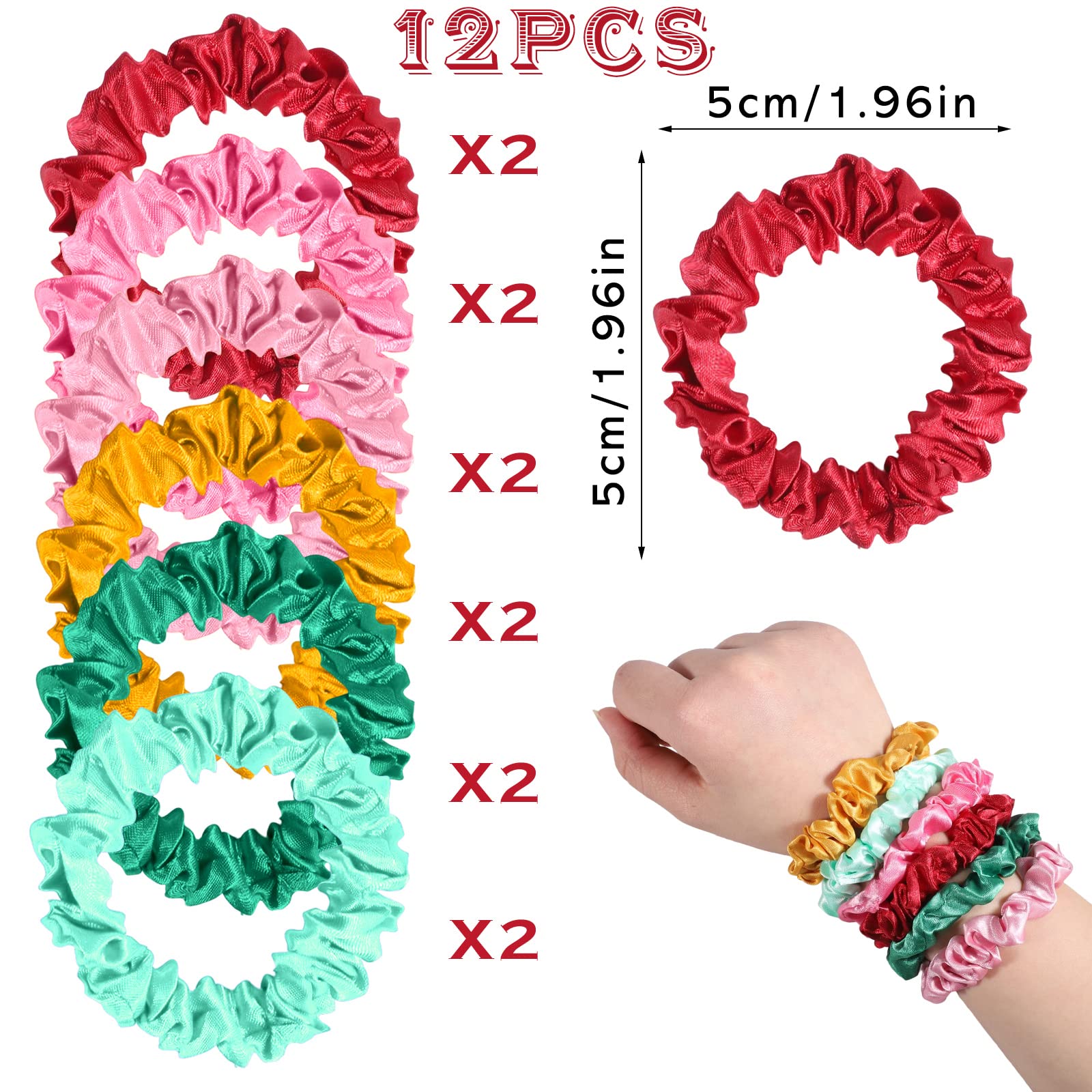 Pengxiaomei 12Pcs Satin Hair Scrunchies, Bright Colors Elastic Hair Bands Hair Accessories For Women Girls, Ideal Summer Wedding