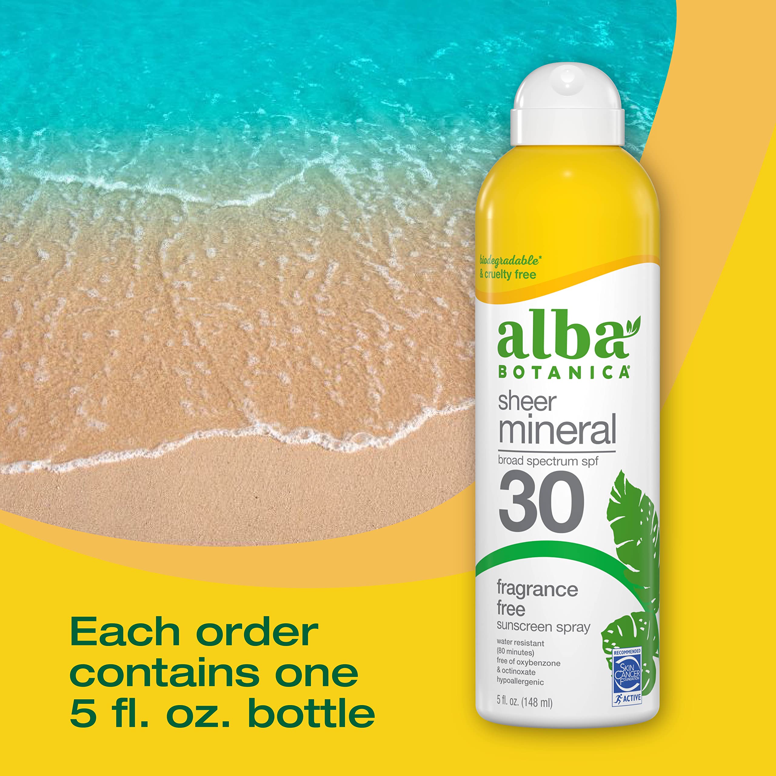 Alba Botancia Sensitive Mineral Sunscreen Clear Spray Spf 33, Fragrance Free, 6 Oz (Packaging May Vary)