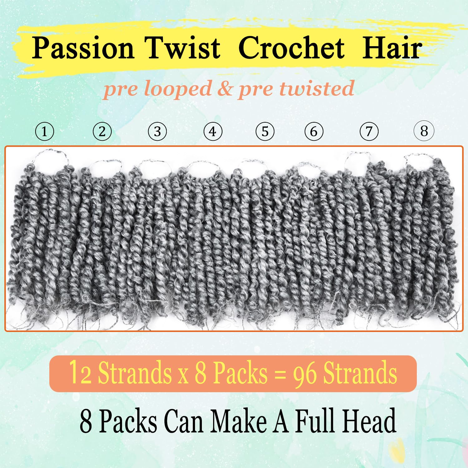 8 Inch Passion Twist Crochet Hair For Black Women 8 Packs Pre-Twisted Passion Twists Crochet Braids Hair Pre-Looped Bohemian Twi
