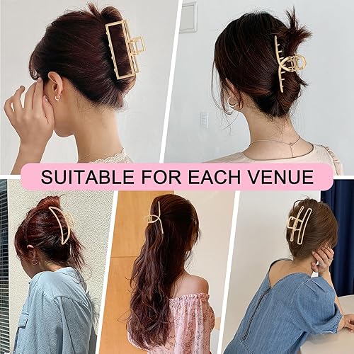 LUKACY 6 Pack Large Metal Hair Claw Clips - 4 Inch Gold Jaw Hair Accessories for Thick & Thin Hair, Strong Hold, Fashionable Styling