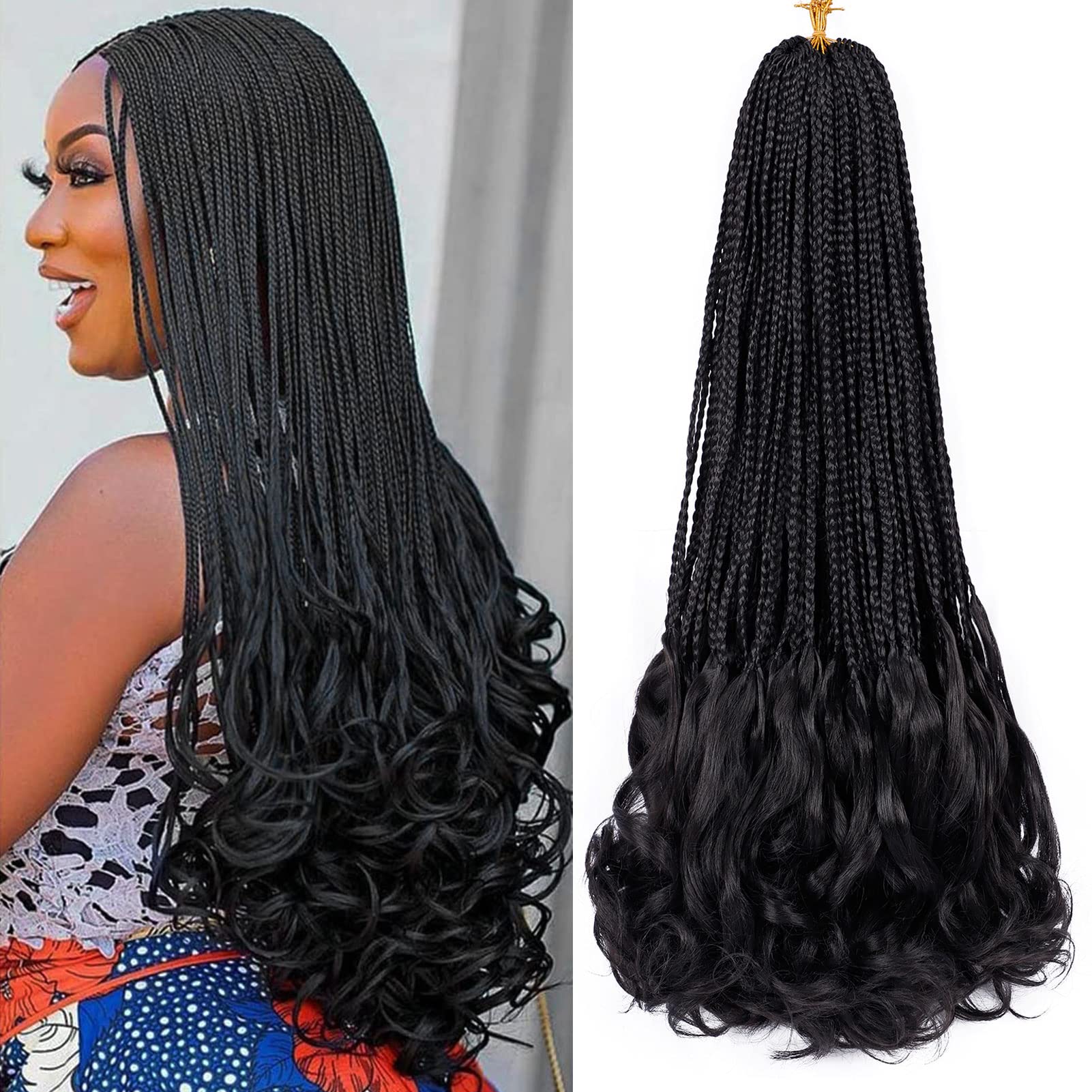 French Curl Crochet Braids 22 Inch 6 Packs Goddess Box Braids Crochet Hair Pre Looped French Curly Braiding Hair Crochet Box Bra