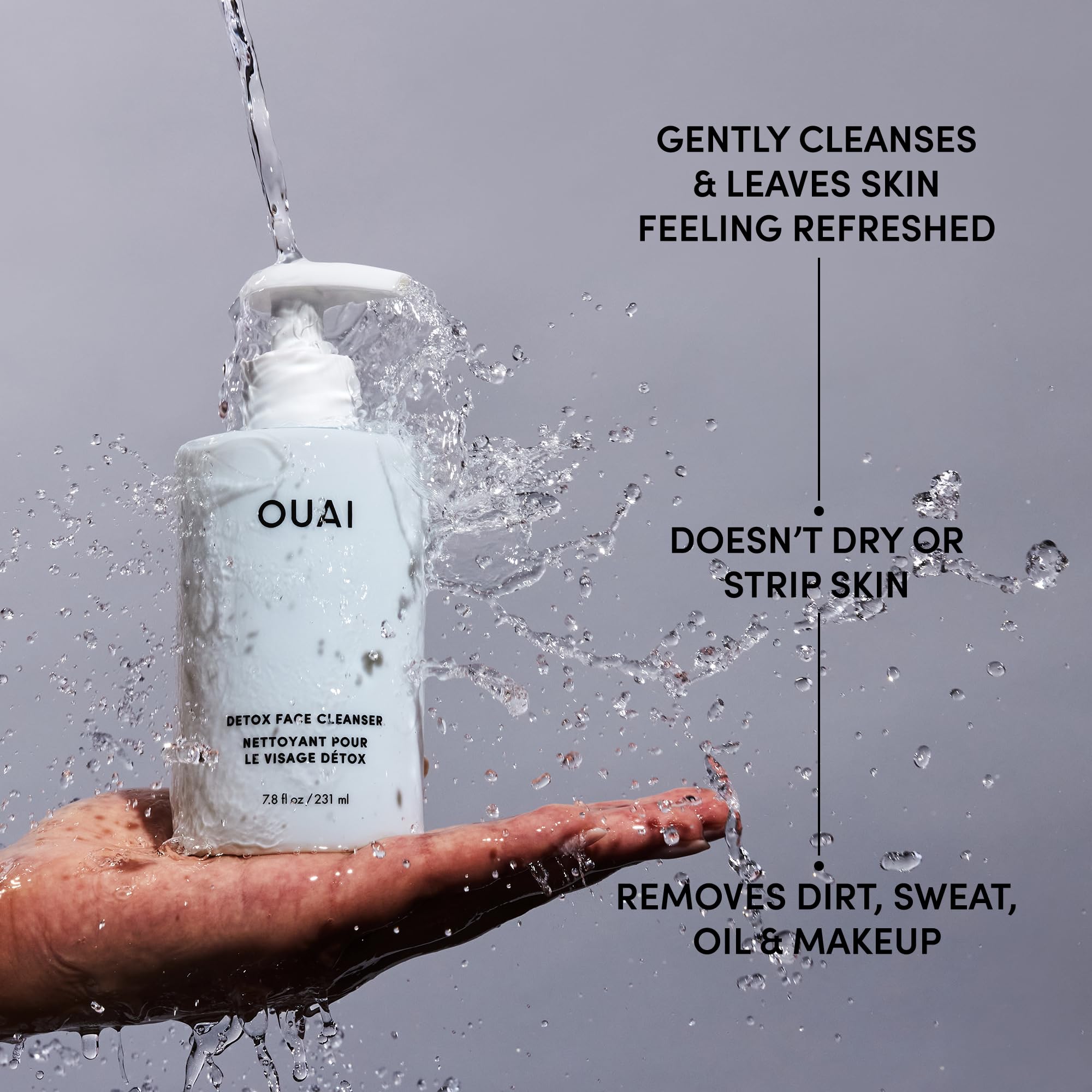 OUAI Detox Facial Cleanser - Deep Cleansing Face Wash with Glycolic Acid, Niacinamide & PHA - Removes Sweat, Dirt & Oil Without