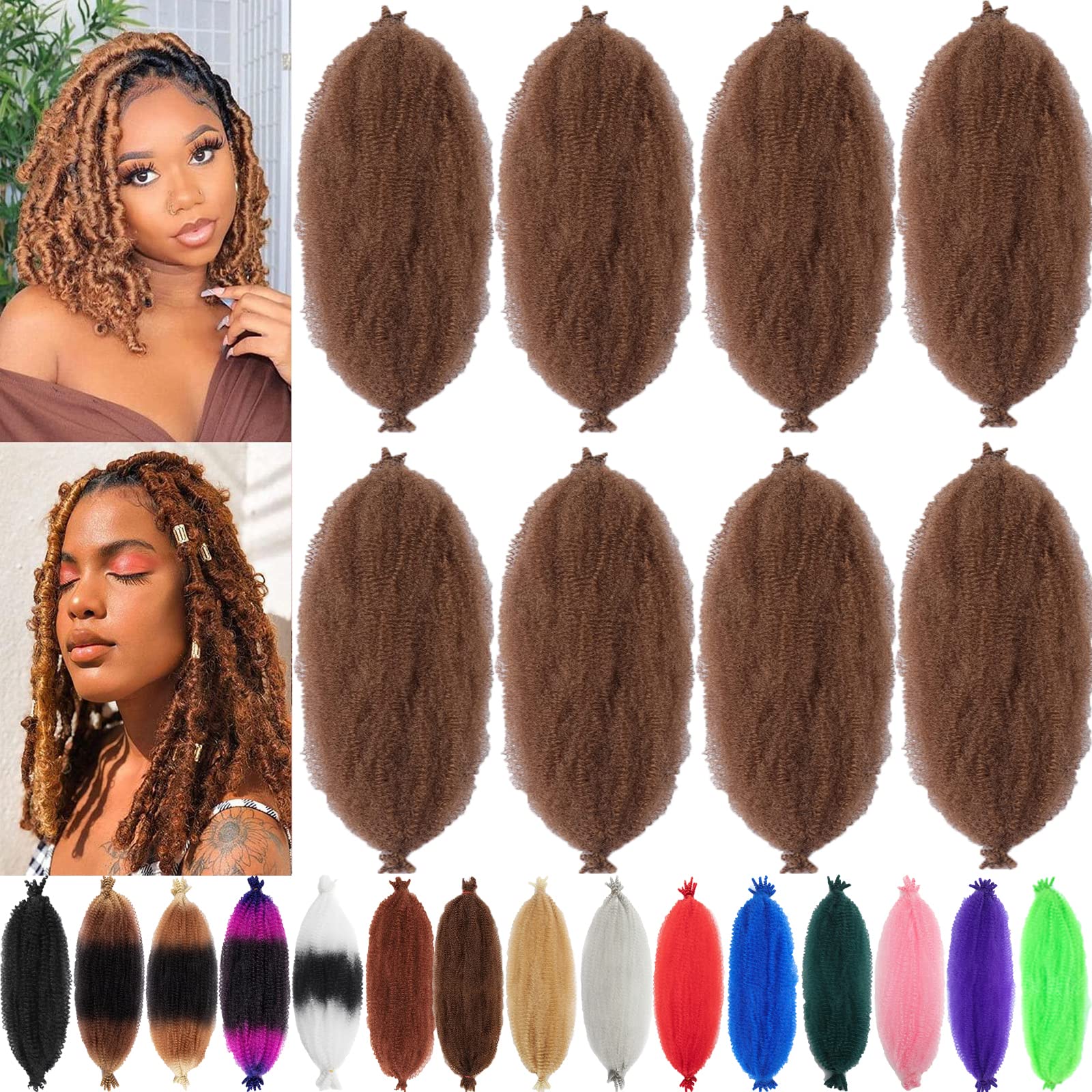 8 Packs Springy Afro Twist Hair 30# 16 inch Pre-Separated Kinky Marley Twist Braiding Hair Soft Synthetic Crochet for Distressed