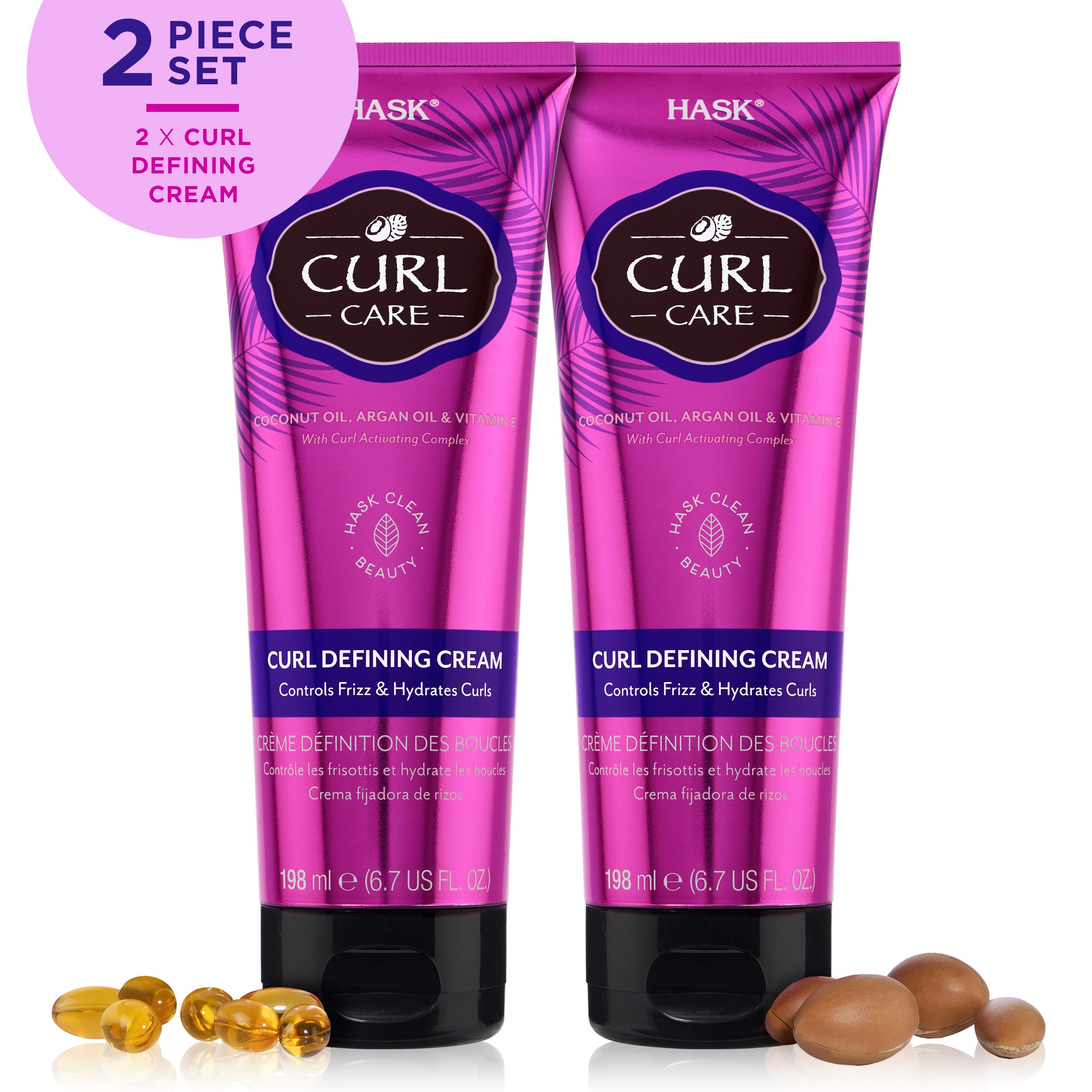 HASK CURL CARE Curl Defining Cream 2 Piece Bundle- vegan formula, cruelty free, color safe, gluten-free, sulfate-free, paraben-f