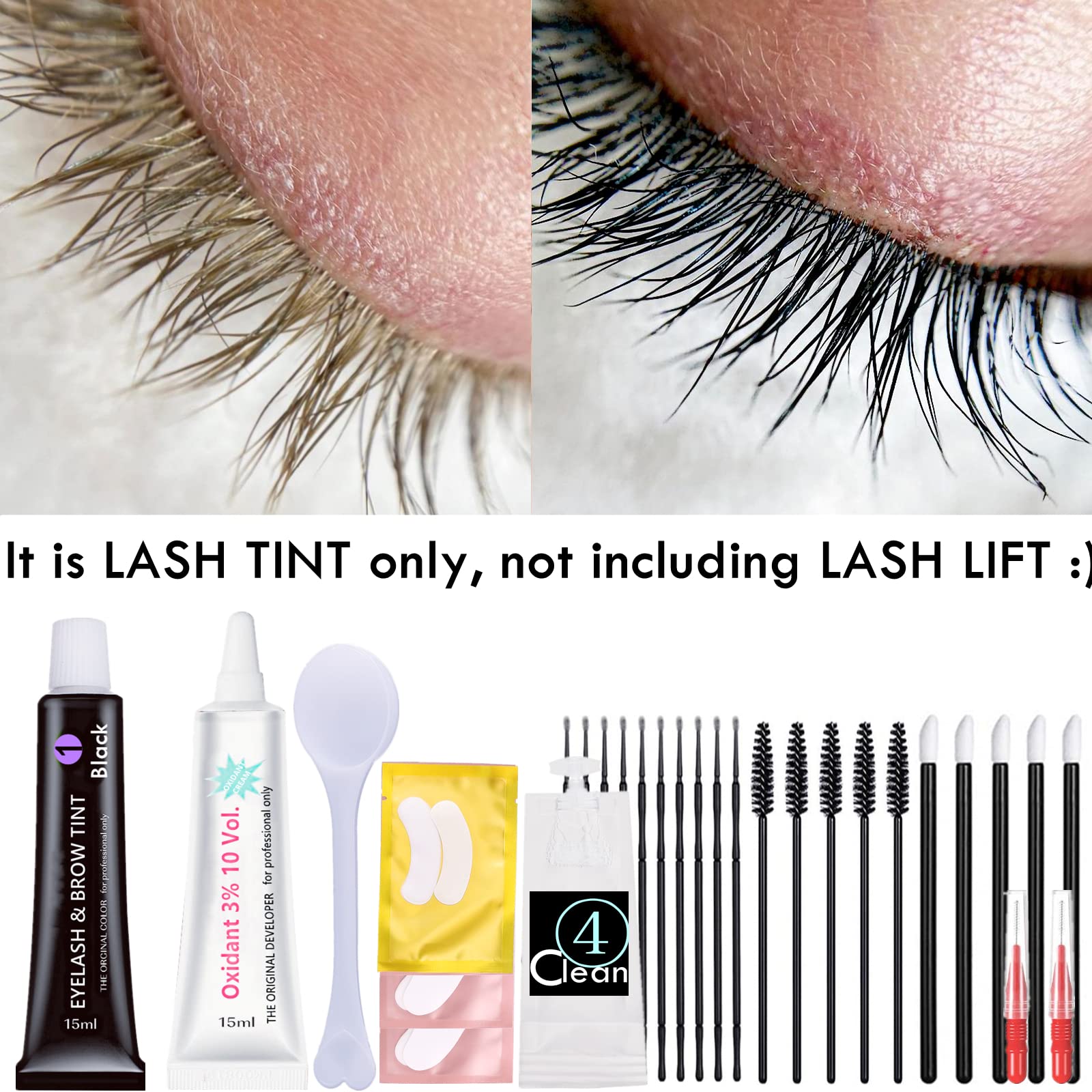 Black Lash Tint Kit, Keratin Black Eyelash Dye and Eyebrow Tint, 6 Week Voluminous Brow Tint, Tinting Look For Lash Perm/Lift/La