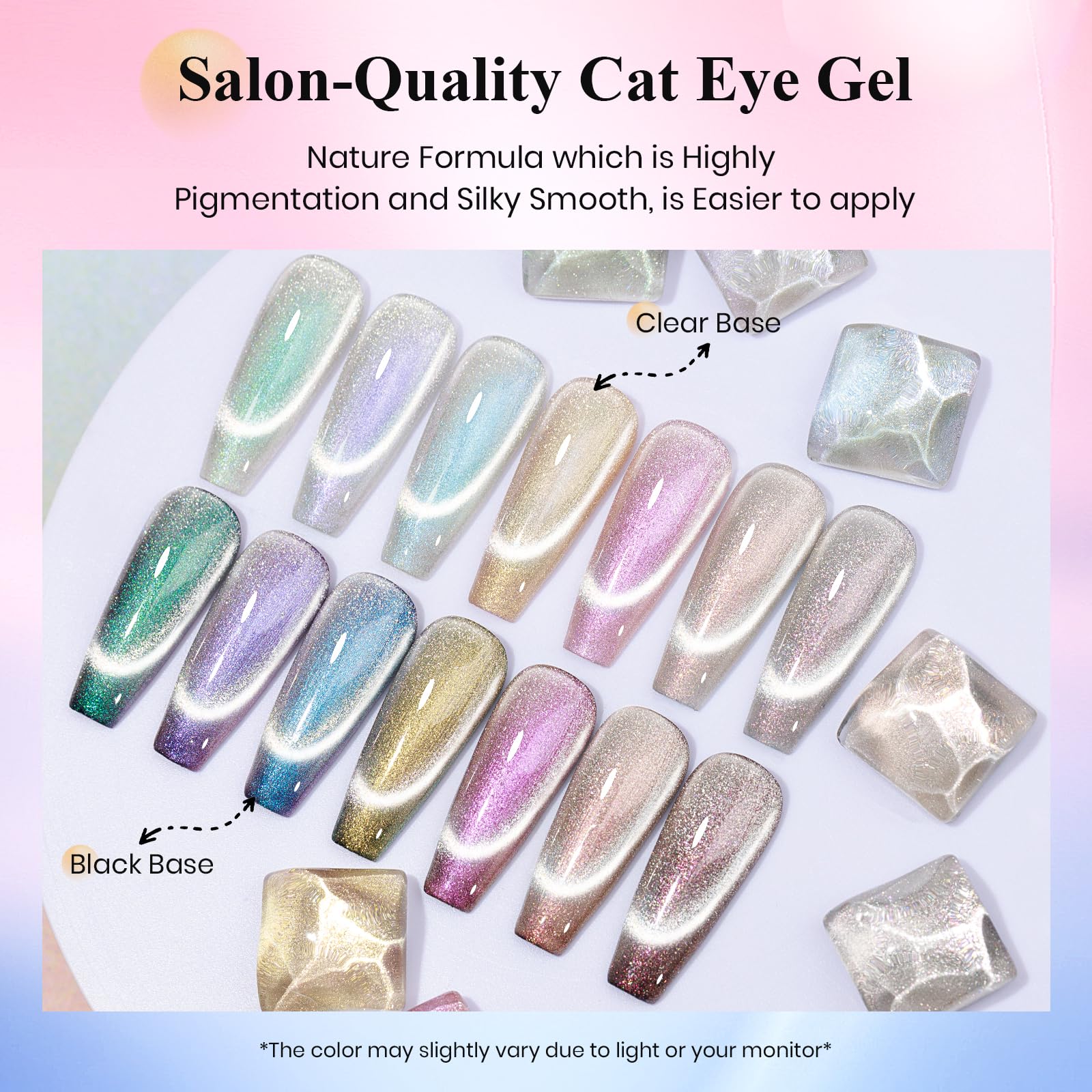 Mizhse Cat Eye Gel Nail Polish, Auroras Magnetic Gel Polish Set 8 Colors With Magnet Stick, Shiny Glitter Cateye Gel Polish Blue