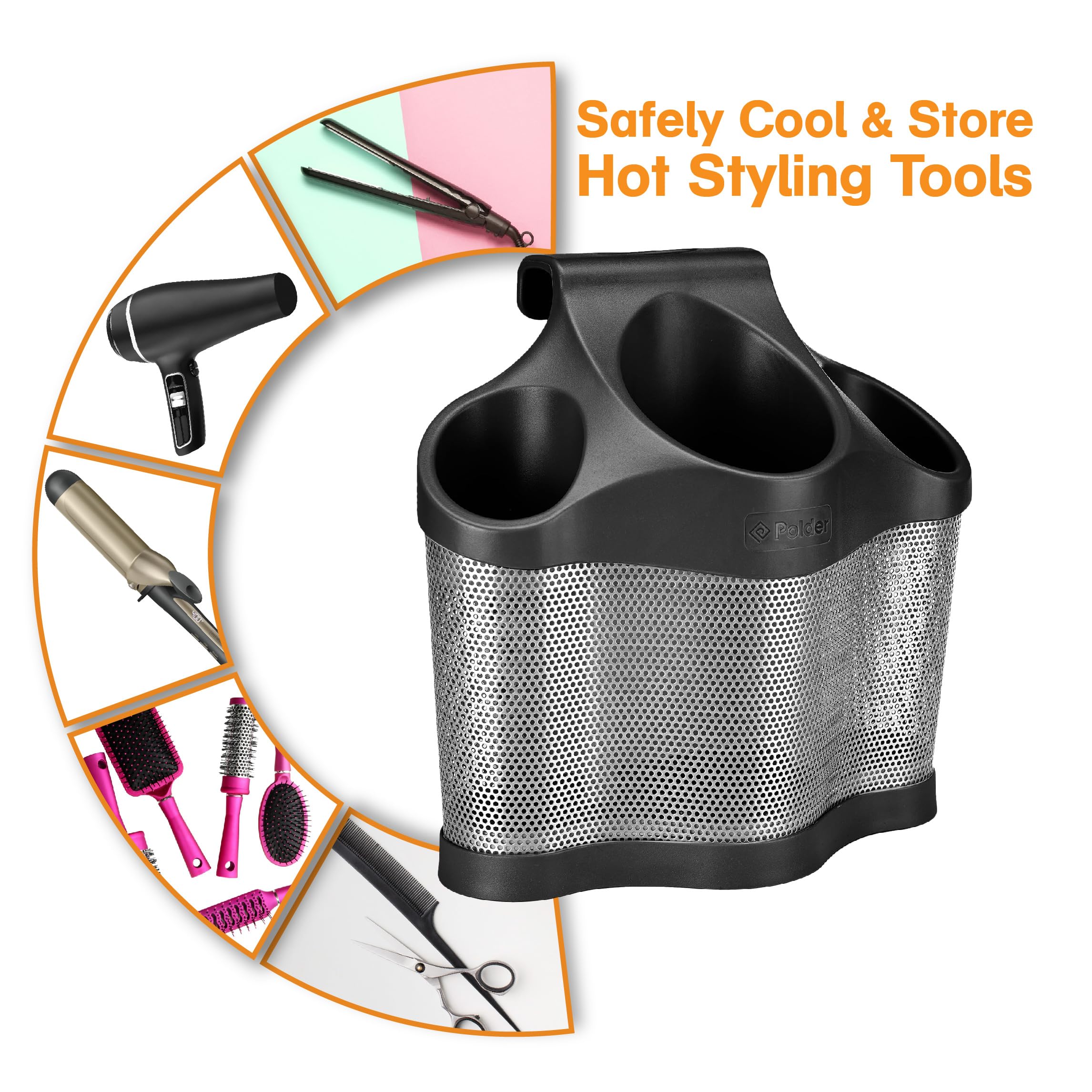 Polder Style Station, Hair Tool Organizer for Hair Dryer, Curling Iron, Hair Straightener, and More, Easy-to-Store Hair Styling