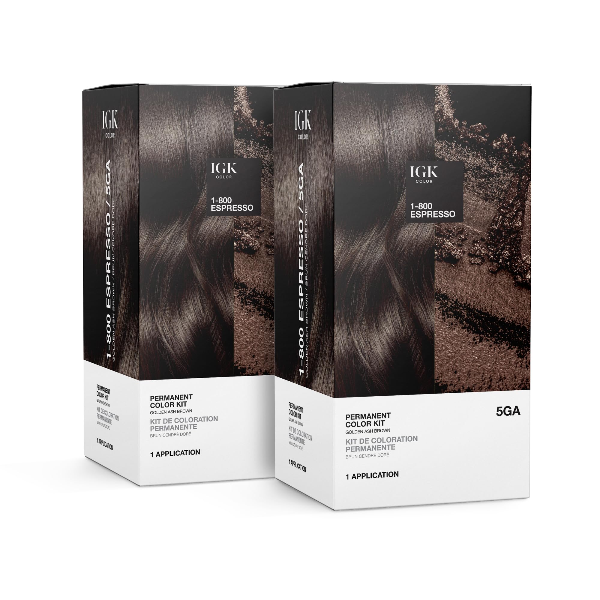 IGK Permanent Color Kit (2-Pack) 1-800 ESPRESSO - Golden Ash Brown 5GA | Easy Application + Strengthen + Shine | Vegan + Cruelty