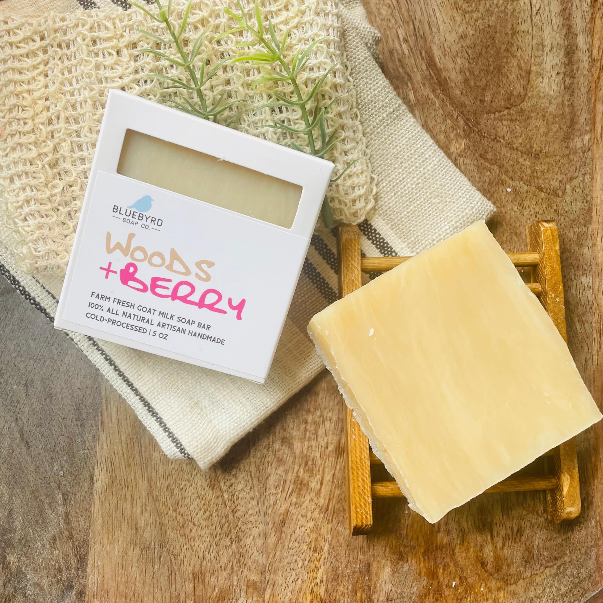 Bluebyrd Soap Woods + Berry Natural Goat's Milk Soap Bar | Handmade Organic Goat Milk Soap - Scents of Earthy Woods, Grapefruit,