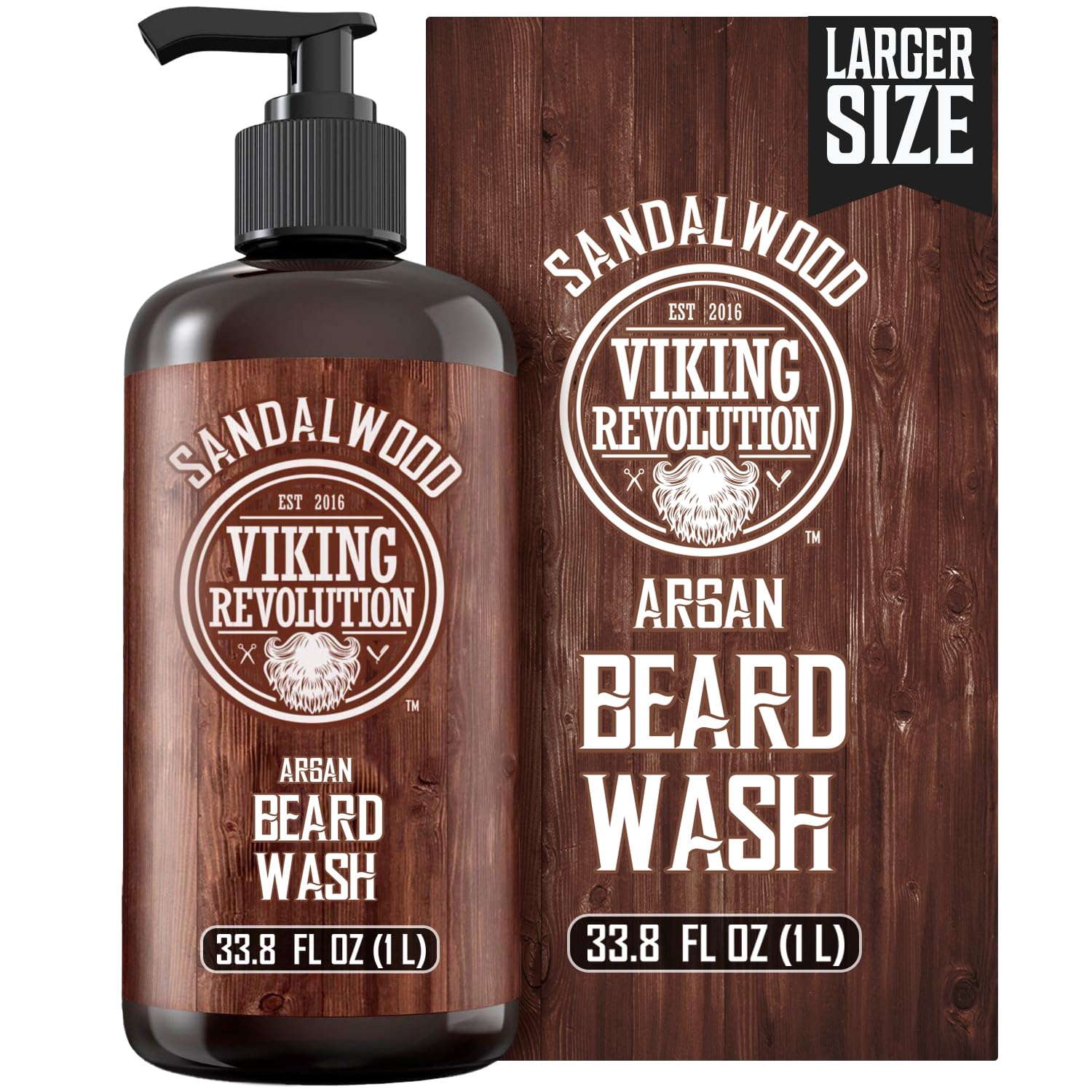 Viking Revolution Sandalwood Beard Wash For Men With Argan Oil - Beard Softener And Strengthener Beard Shampoo With Ginseng, Red