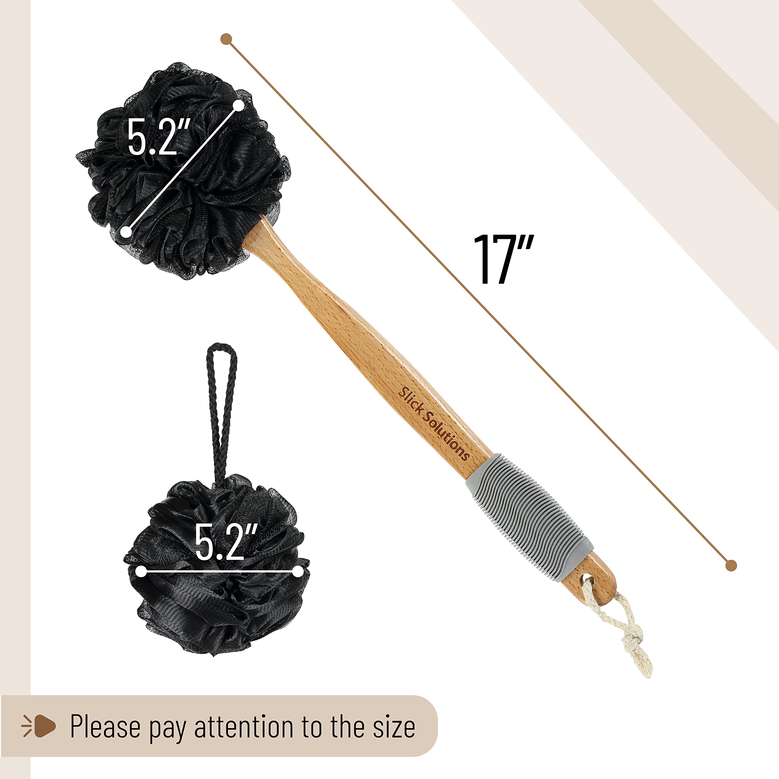 Slick- Loofah With Handle, Loofah Back Scrubber, Back Loofah, Loofah Brush With Long Handle, Loofah On A Stick, Shower Loofah Wi