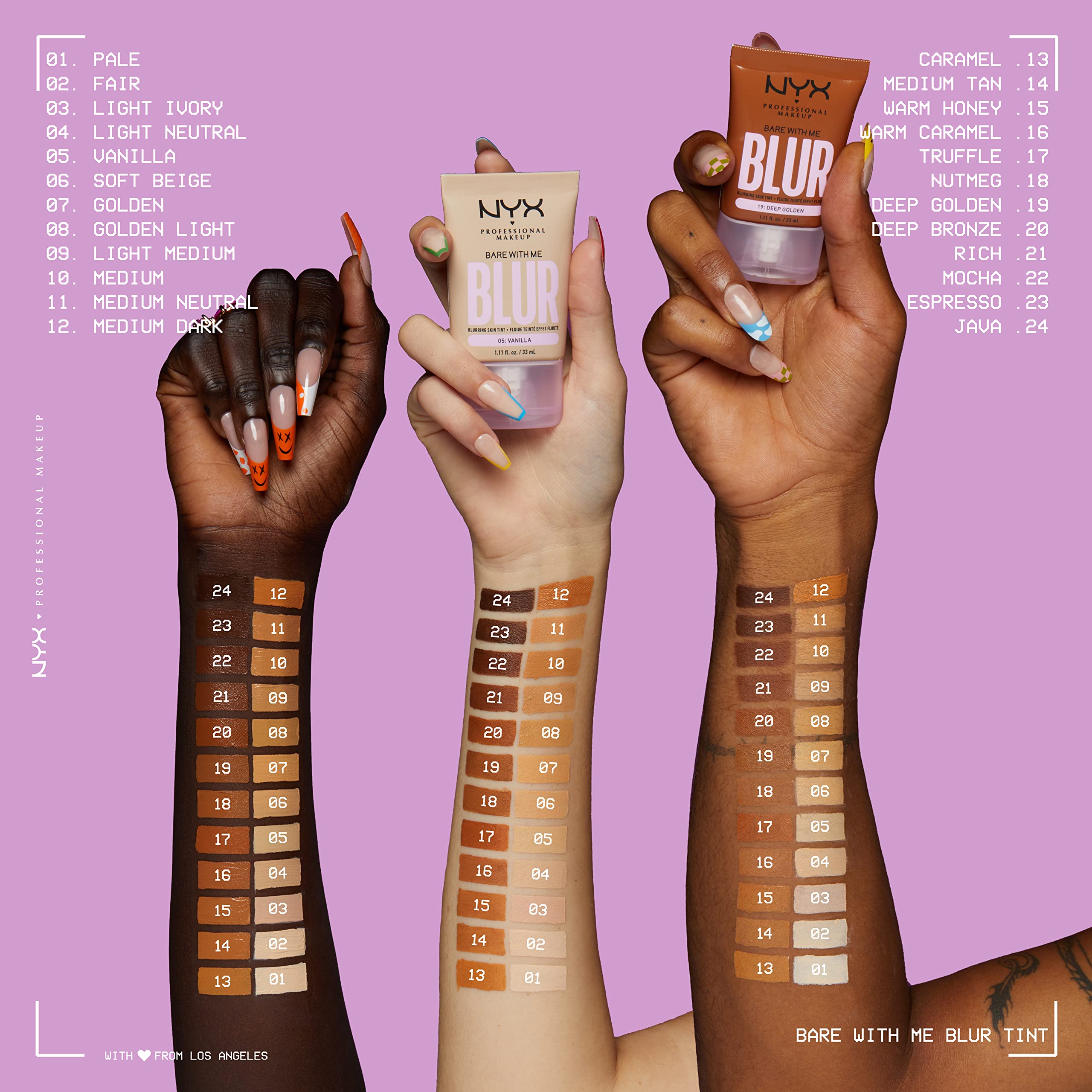 NYX PROFESSIONAL MAKEUP Bare With Me Blur Skin Tint Foundation Make Up with Matcha, Glycerin & Niacinamide - Deep Golden