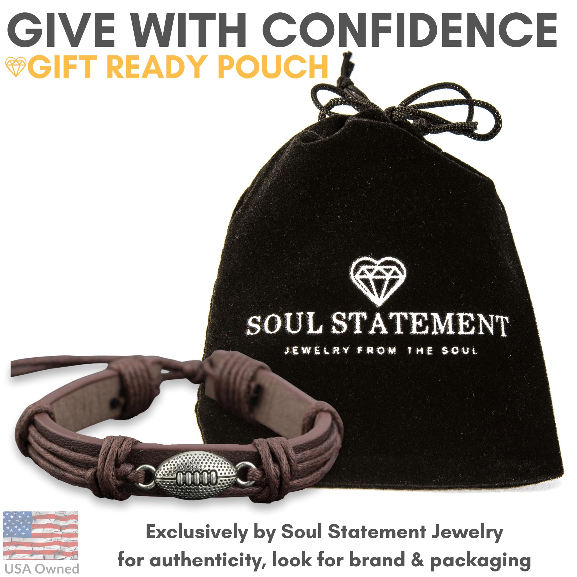 Football Sports Leather Wrap Bracelets for Men Teens Soccer Baseball Charm Bracelet, Team Sport Gifts, High School Teams, Teenag