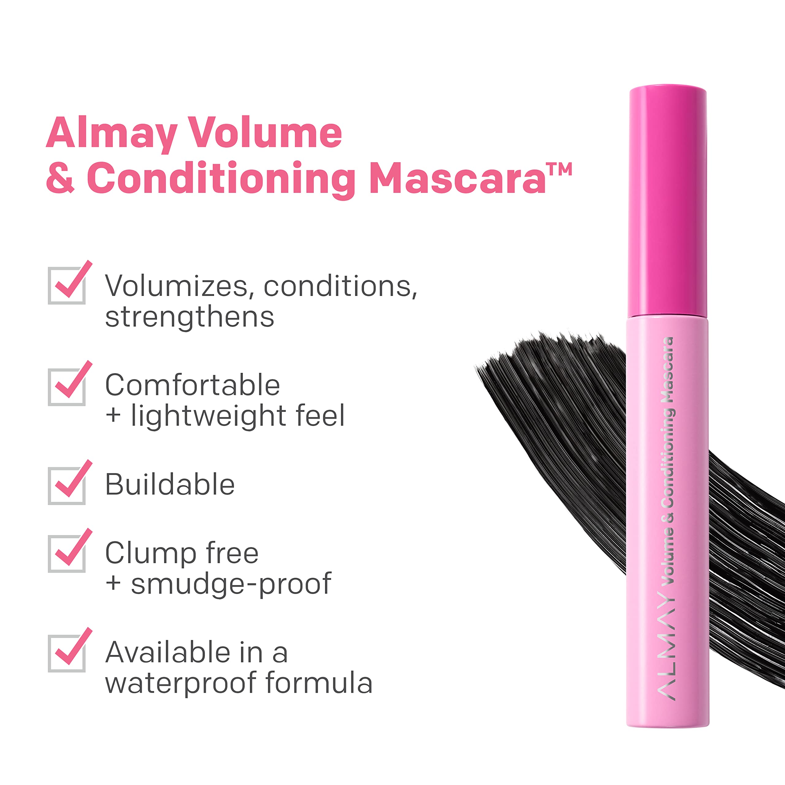 Almay Volume & Conditioning Mascara, Hydrating All Day Wear, 40 Blackest Black Waterproof, 0.27 Fl Oz