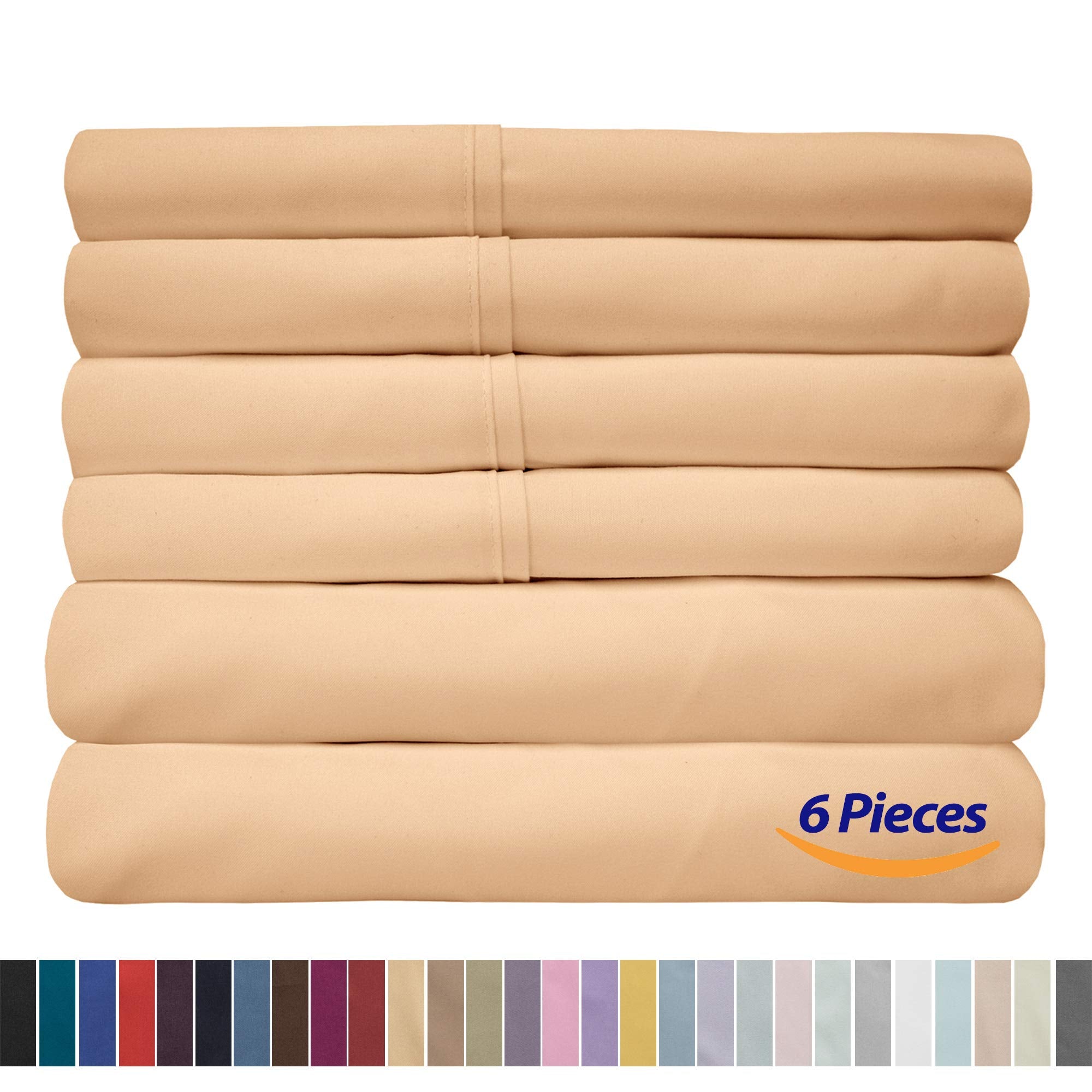cal King Size Bed Sheets - 6 Piece 1500 Supreme collection Fine Brushed Microfiber Deep Pocket california King Sheet Set Bedding