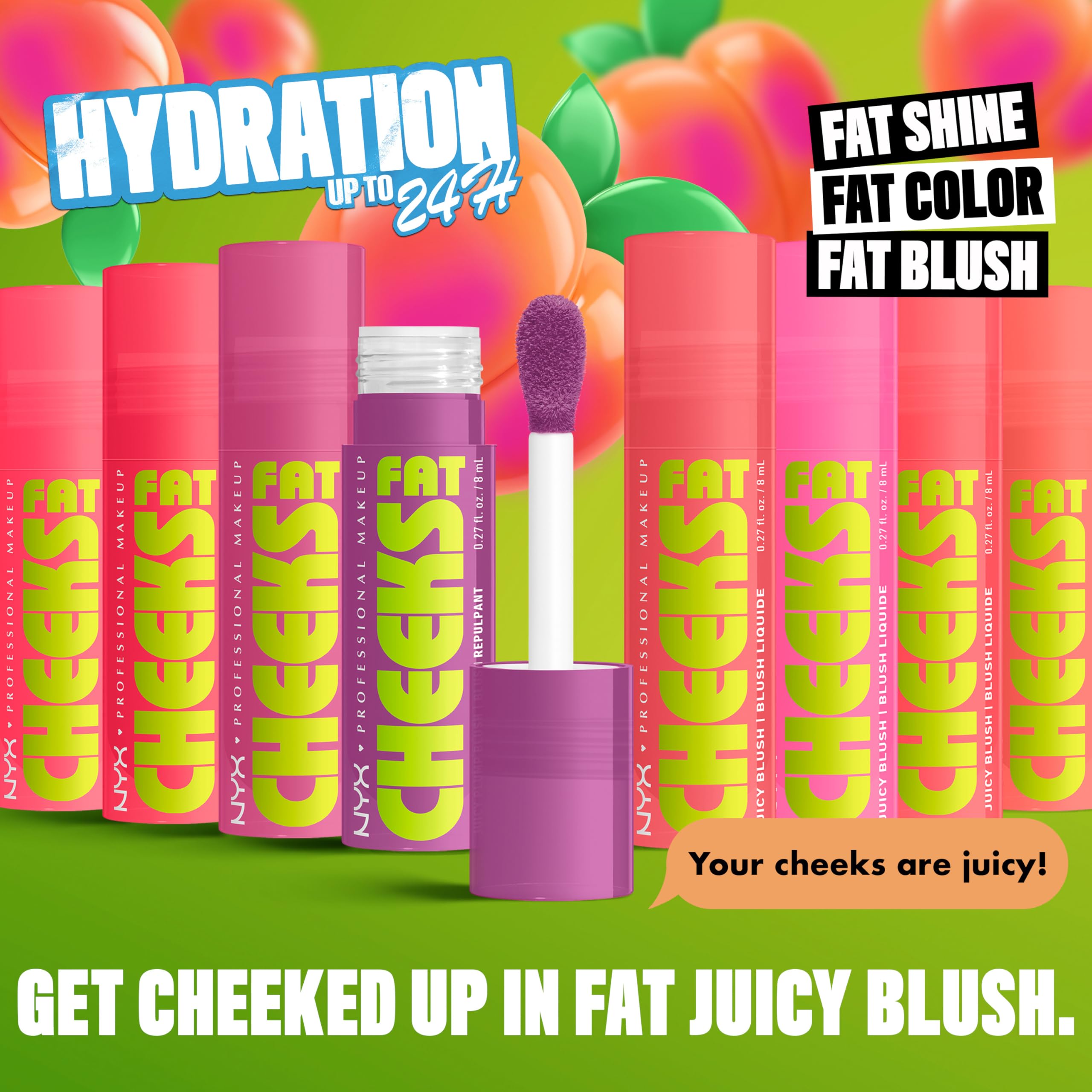NYX PROFESSIONAL MAKEUP Fat Cheeks Liquid Blush, Buildable, Dewy Blush with Long-Lasting 12HR Wear - Blueberry Burst (Cool Purpl