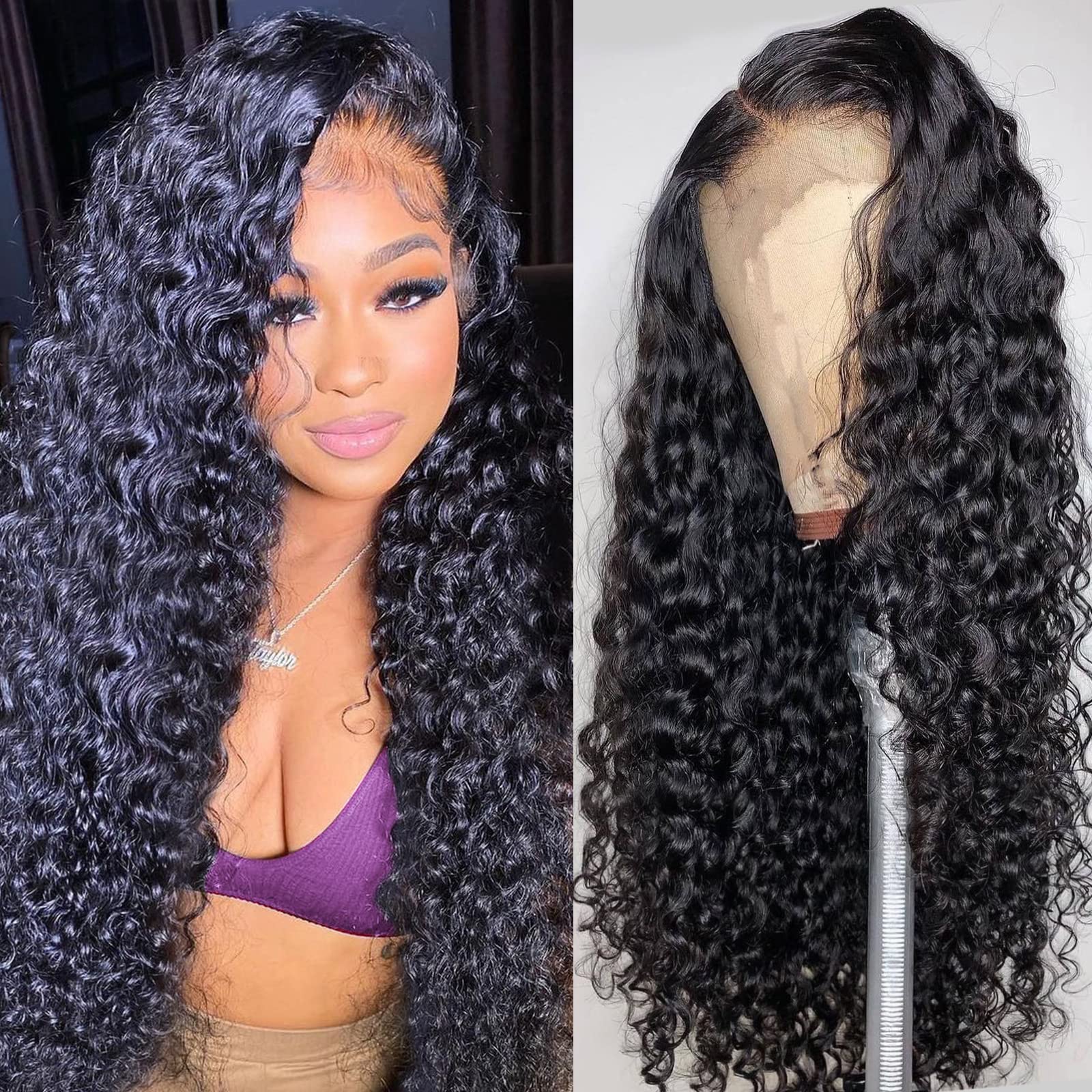 Deep Wave Lace Front Wigs Human Hair for Black Women 180% Density Brazilian Virgin Hair 4X4 Lace Closure Wig Human Hair glueless