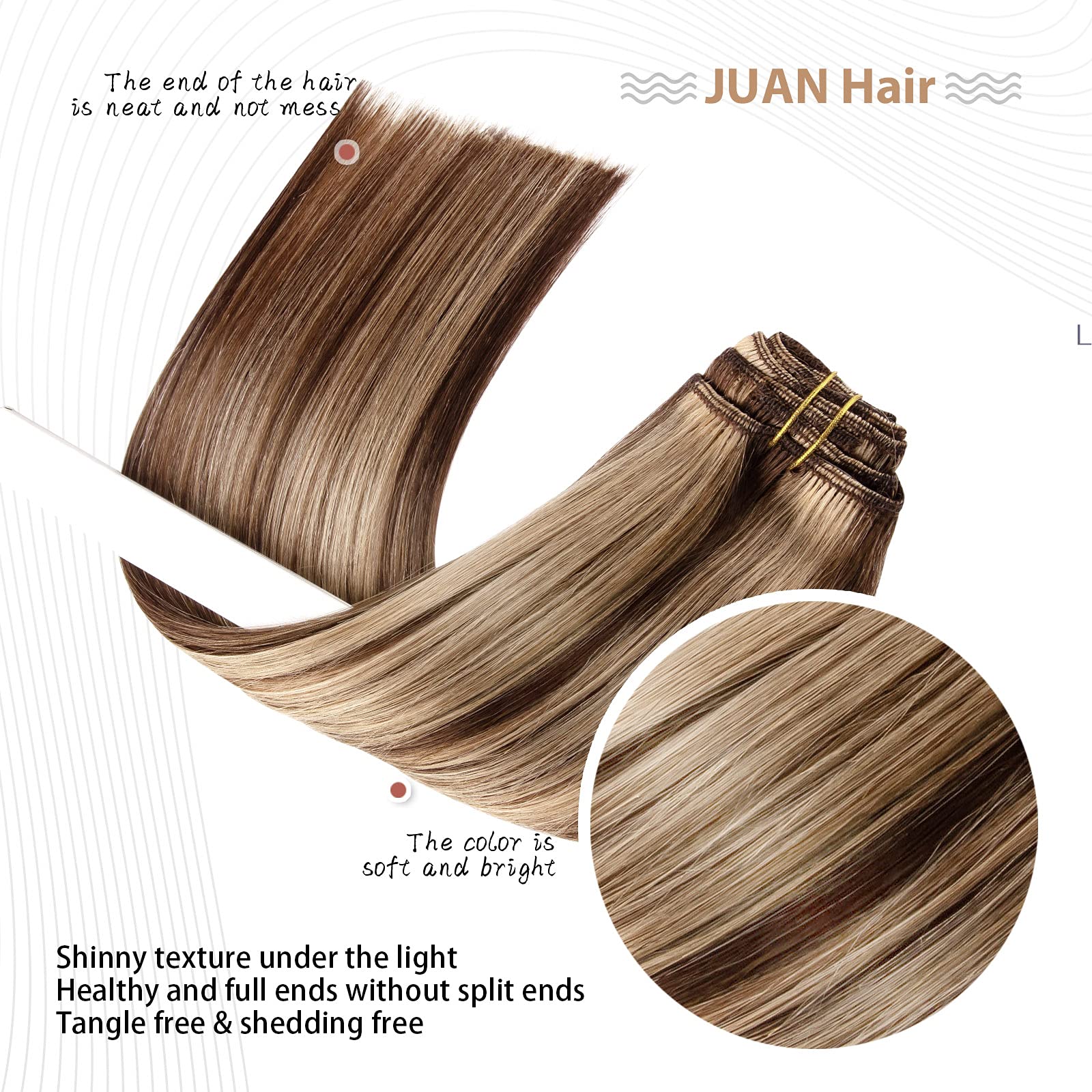 Aison Caramel Clip in Hair Extensions 70G Highlight Chocolate Brown to Caramel Blonde 100% Remy Human Hair Soft Silky Straight f