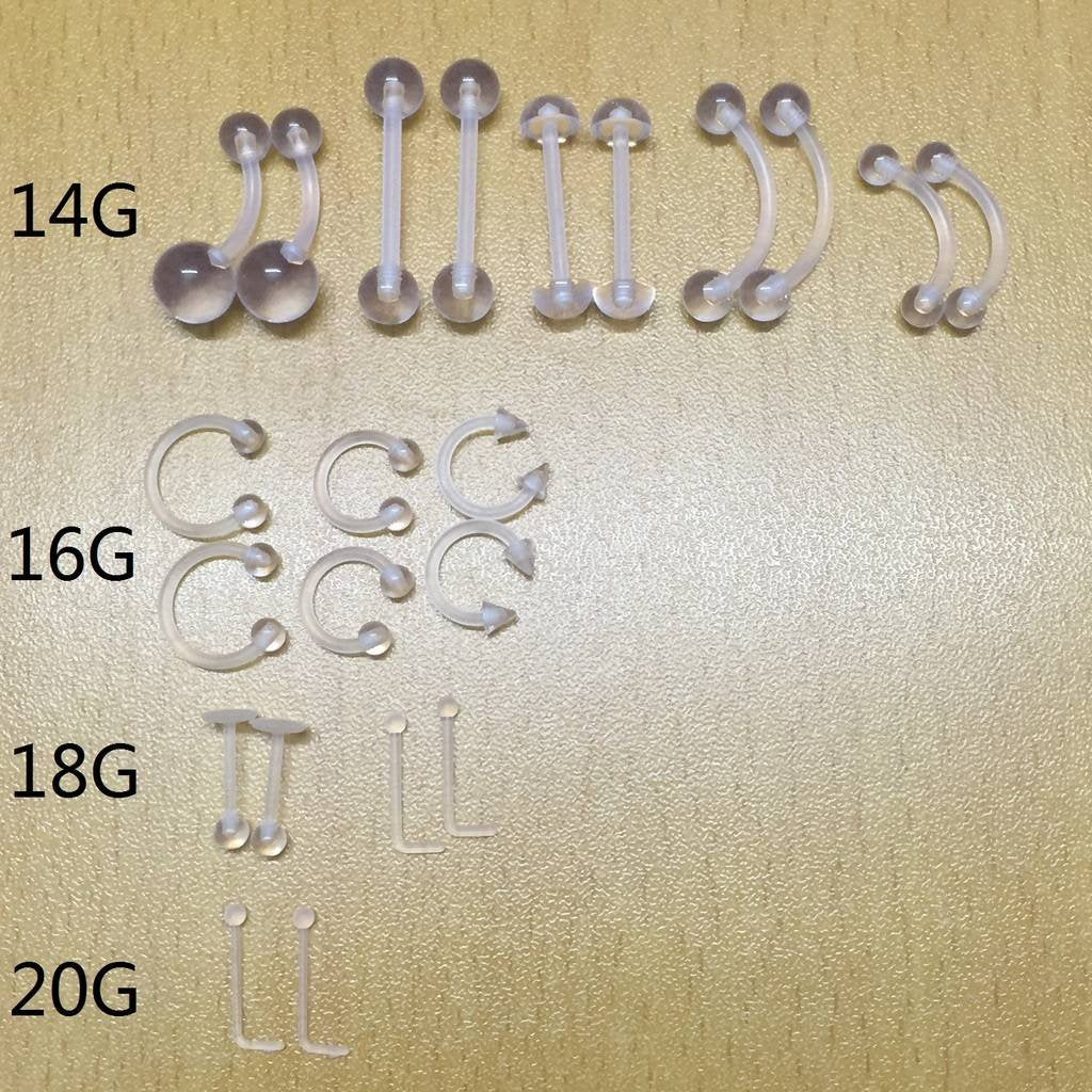 Oasis Plus 22pcs 14G 16G 18G 20G Clear Flexible Bioplast Retainer Navel Belly Ring Eyebrow Tongue Nipple Barbell Nose Lip Labret