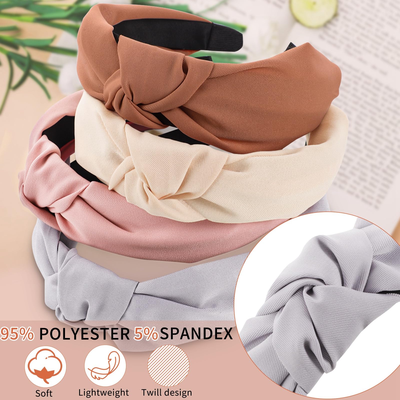 Obeoby Headbands For Women, 8Pcs Knotted Headbands Fashion Women Hair Accessories Coffee Series Knotted Wide Headbands