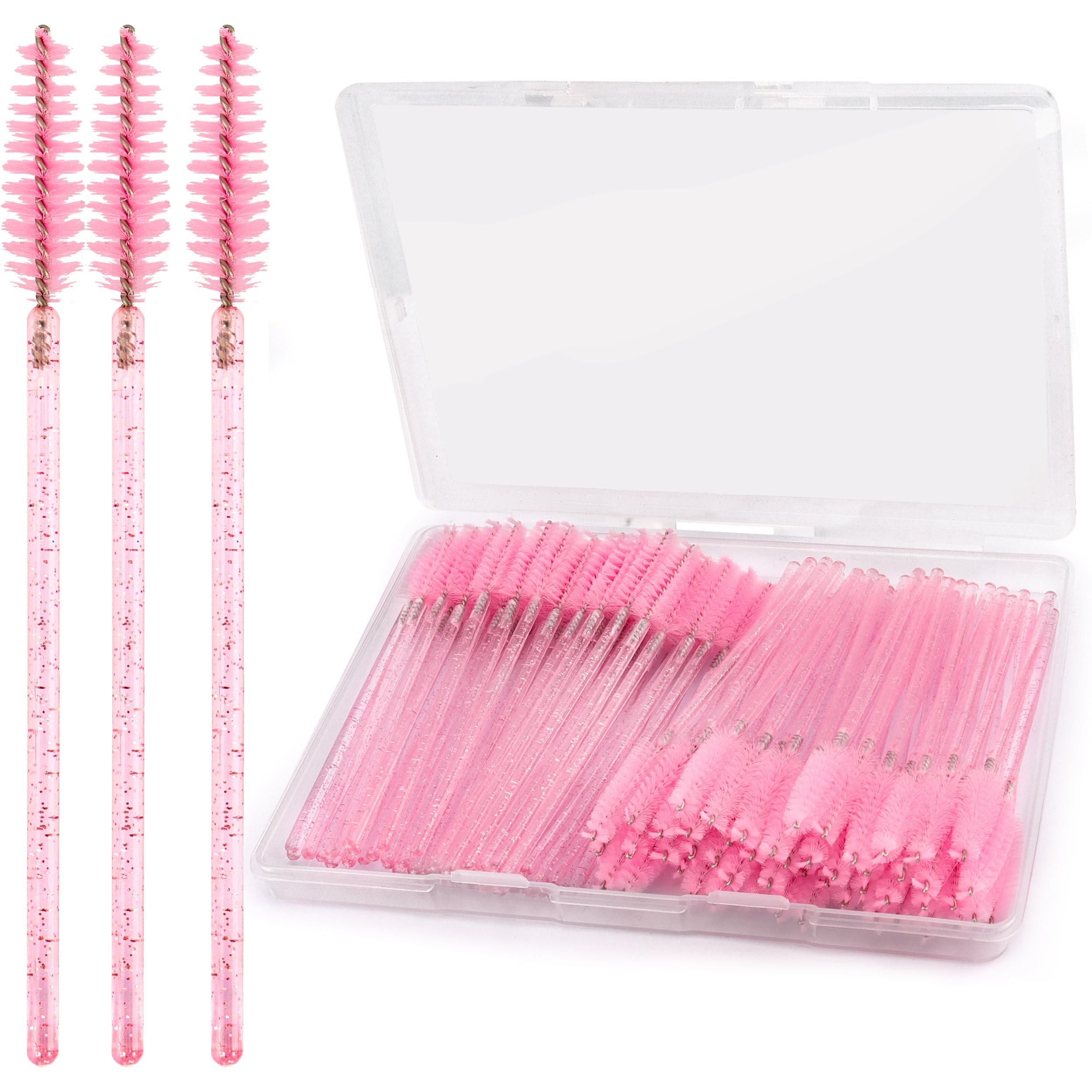 COCIDE 100Pcs Spoolies Pink Eyebrow Brush Eyelash Comb Lash Brushes Disposable Mascara Wands Lash Spoolie for Eyelash Extensions