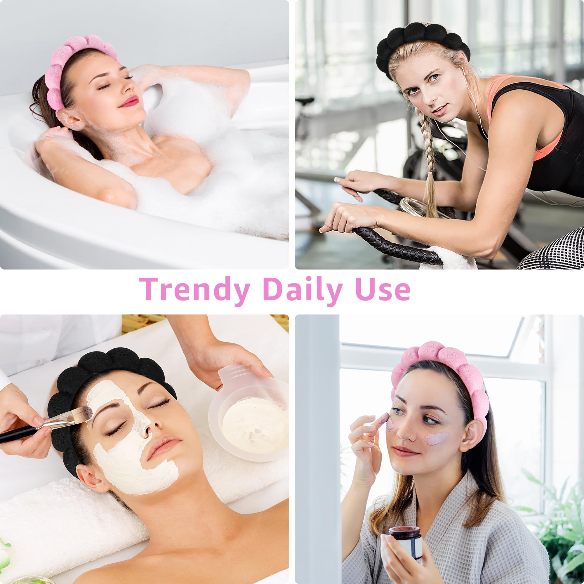 Ztomine Spa Headbands Set of 2 - Terry Cloth Makeup Headbands for Washing Face, Pink & Black, Model 01