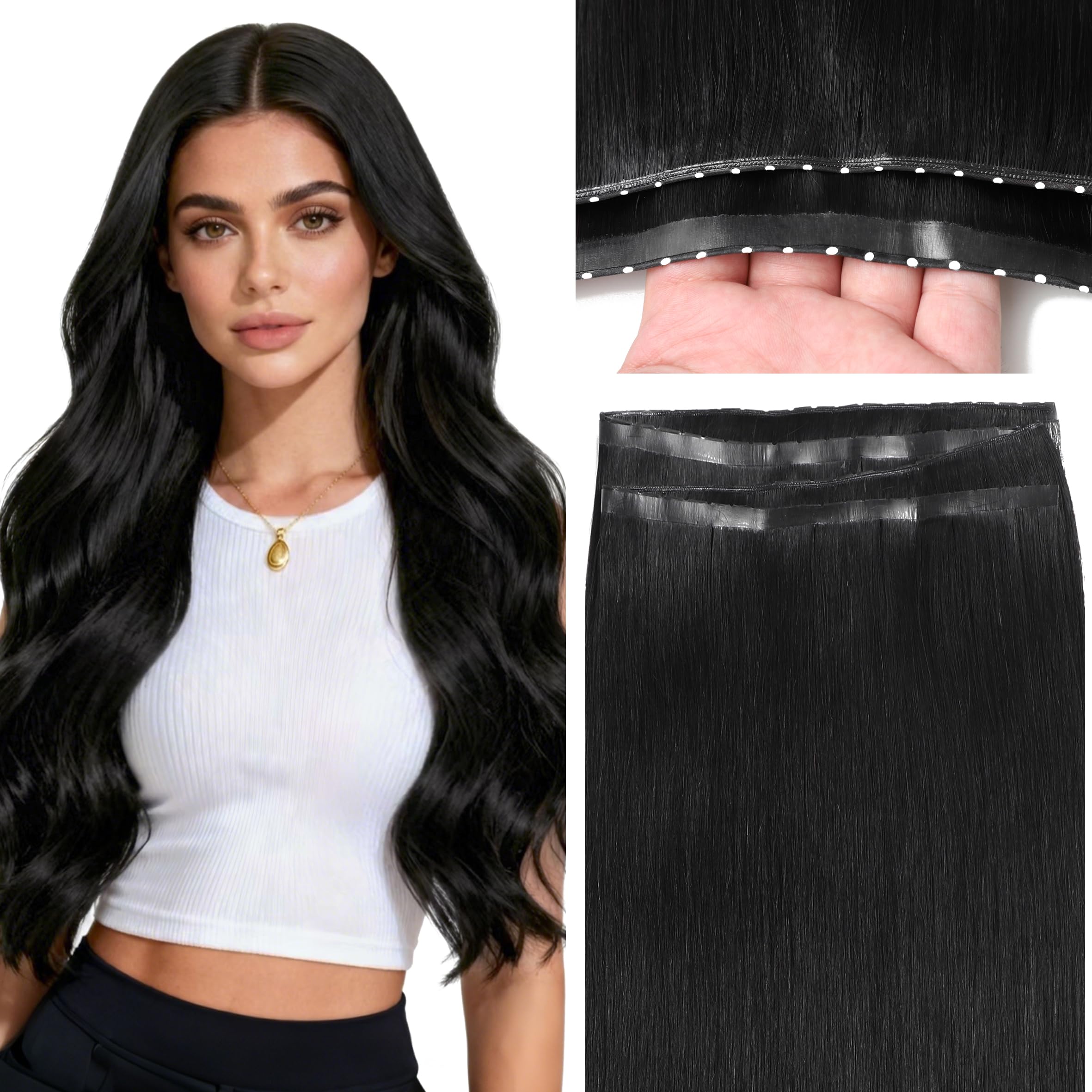 Caliee OVO Butterfly Extensions Human Hair Glueless Double Weft Butterfly Weft Hair Extensions Real Human Hair with PU Hole 20 I