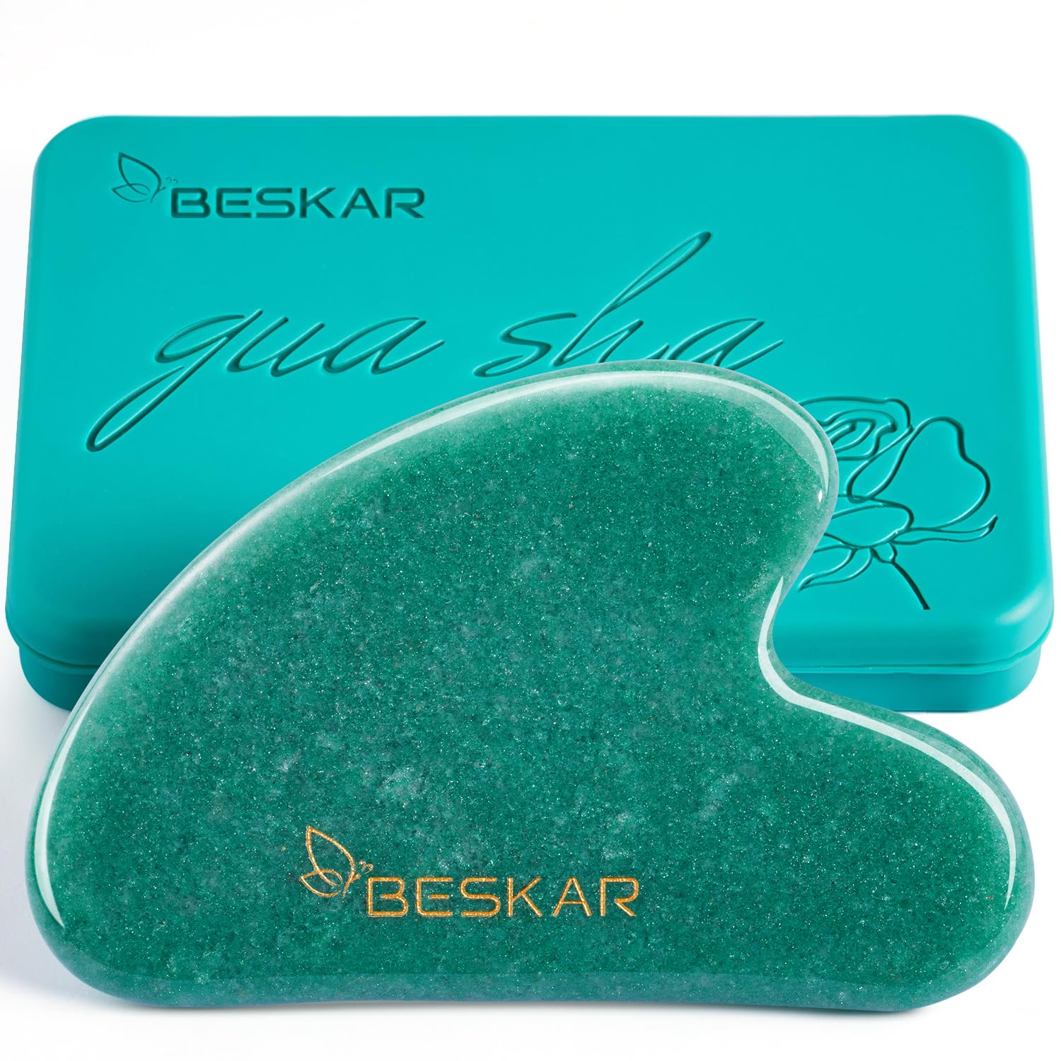 BESKAR Gua Sha Facial Tools, Natural Jade Stone Guasha Massager for Jawline Sculpting, Tighten Face Skin and Reduce Wrinkles, Fa