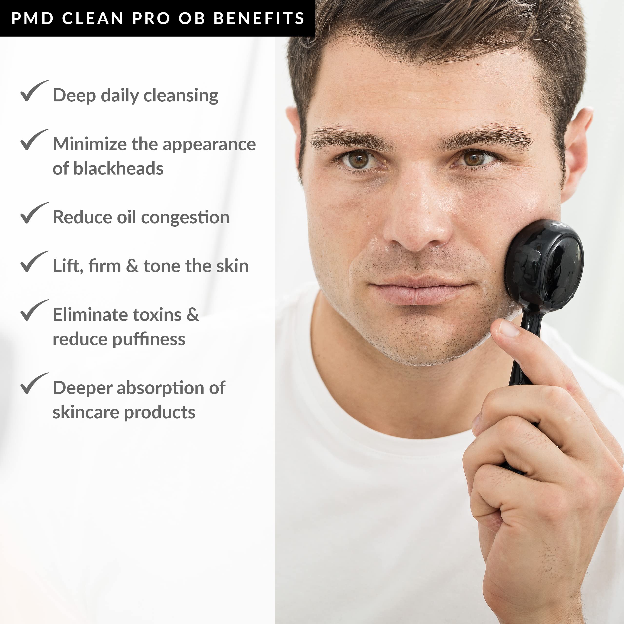Pmd Clean Pro Ob - Smart Facial Cleansing Device With Silicone Brush & Obsidian Gemstone Activewarmth Anti-Aging Massager - Wate